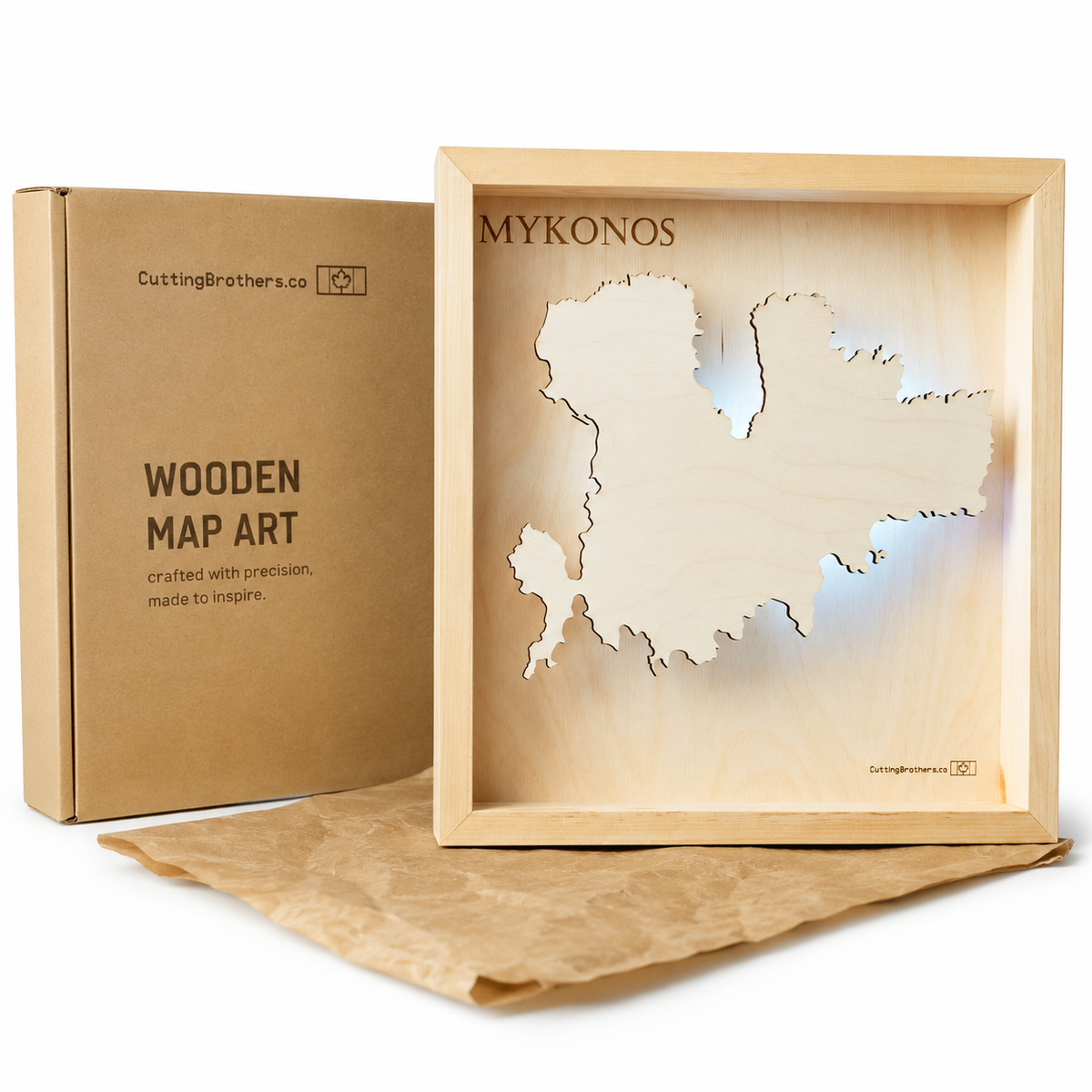 MYKONOS - LED LIGHT WOODEN WALL MAP - Version S