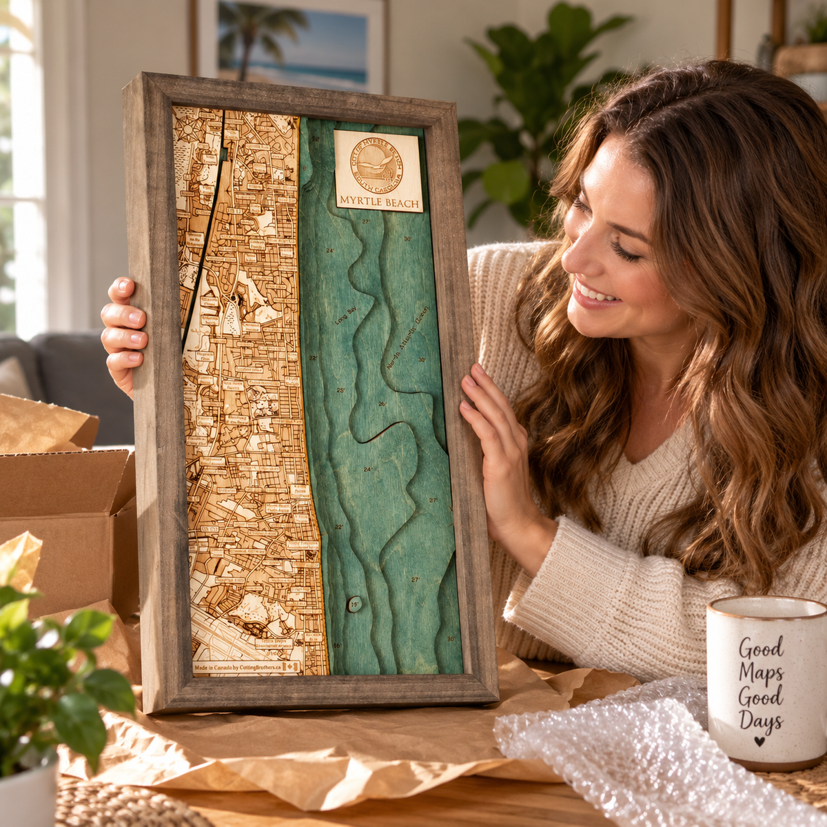 MYRTLE BEACH 3D WOODEN WALL MAP - Version S