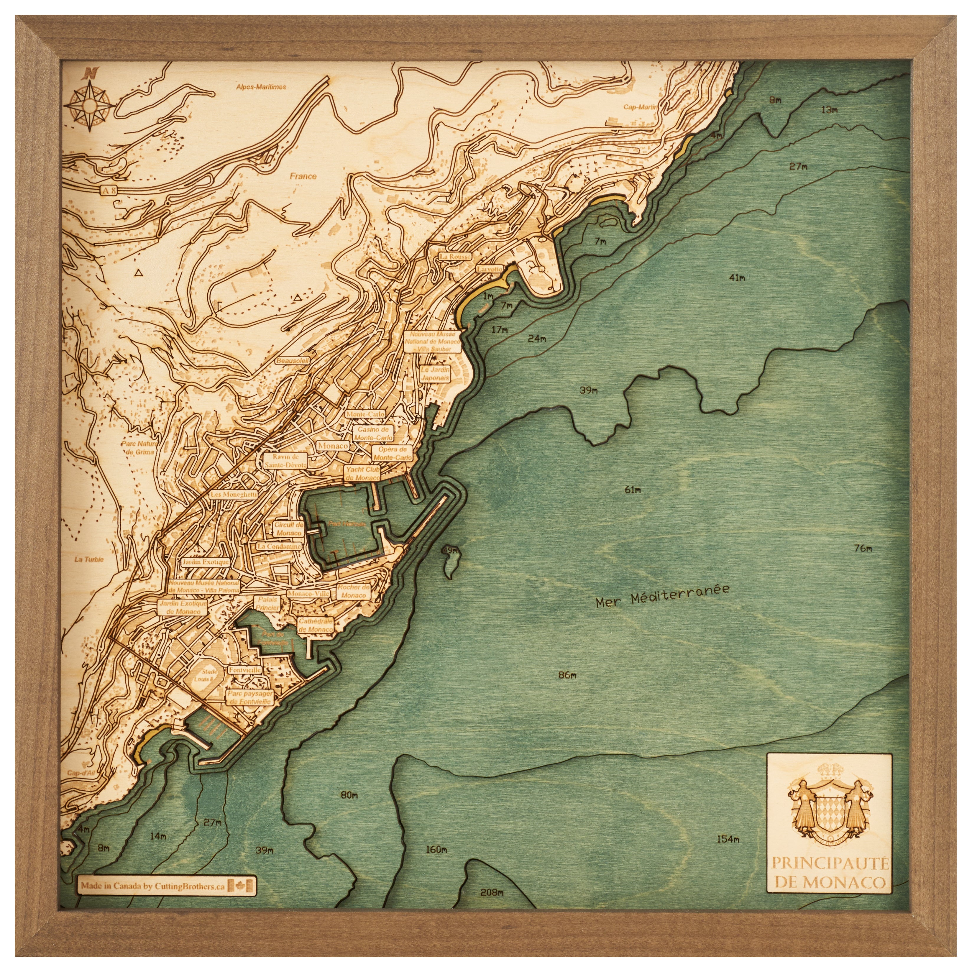 MONACO - 3D WOODEN WALL MAP - Version S