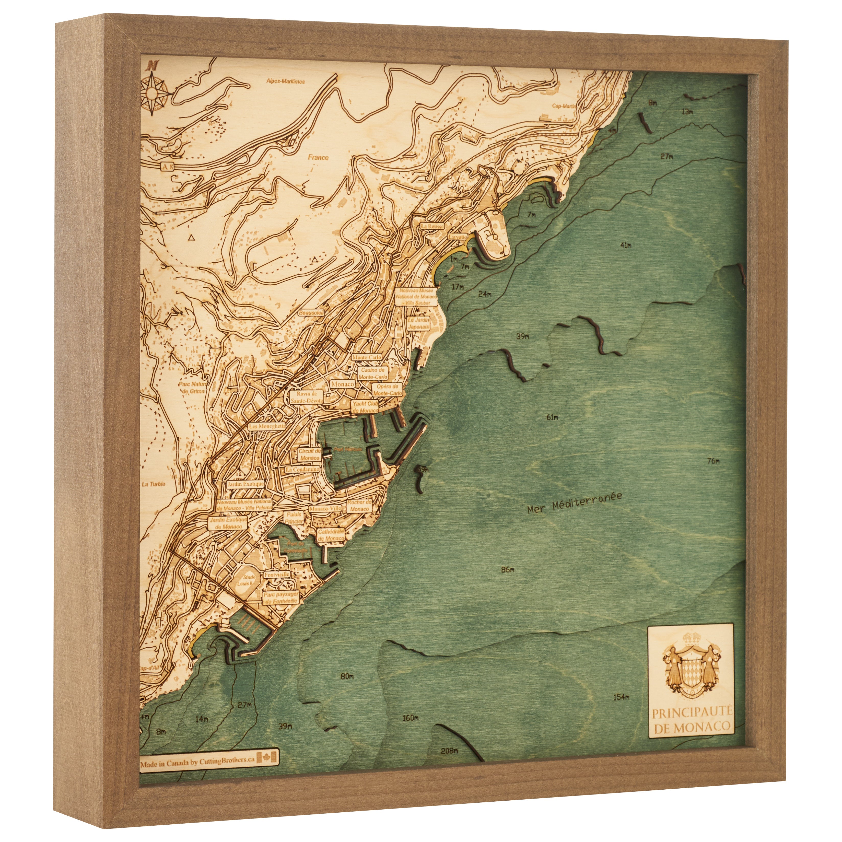 MONACO - 3D WOODEN WALL MAP - Version S