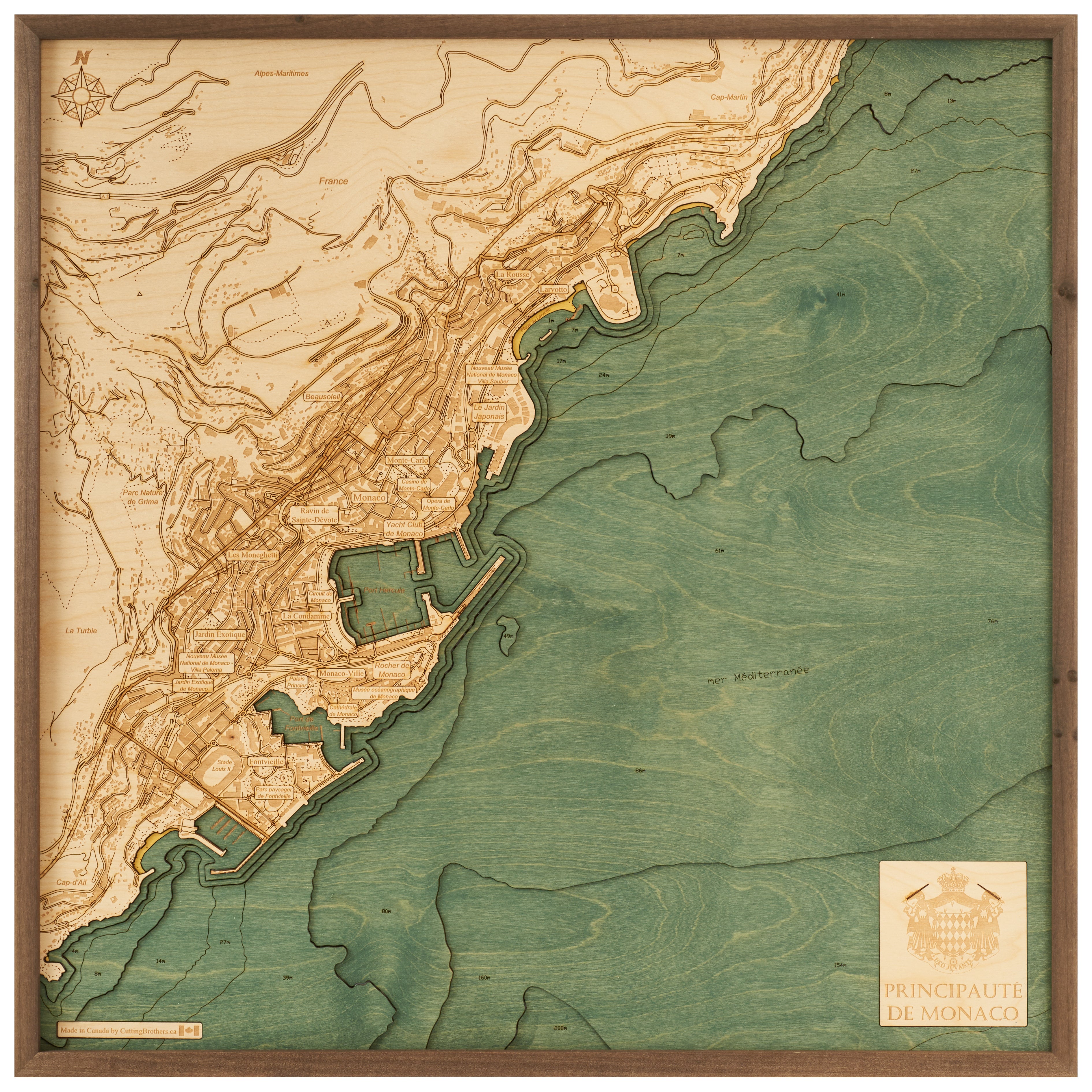 MONACO - 3D WOODEN WALL MAP - Version L