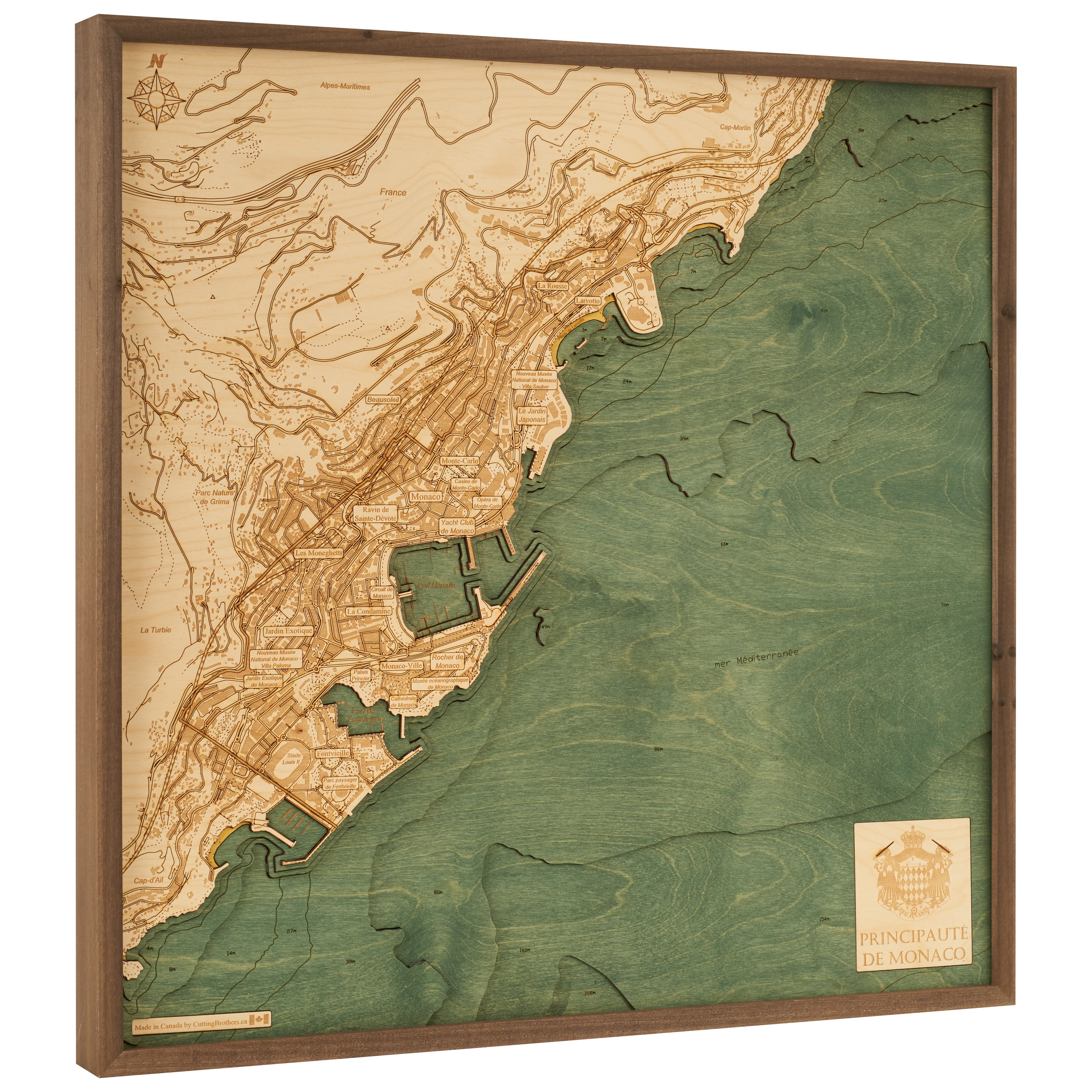 MONACO - 3D WOODEN WALL MAP - Version L