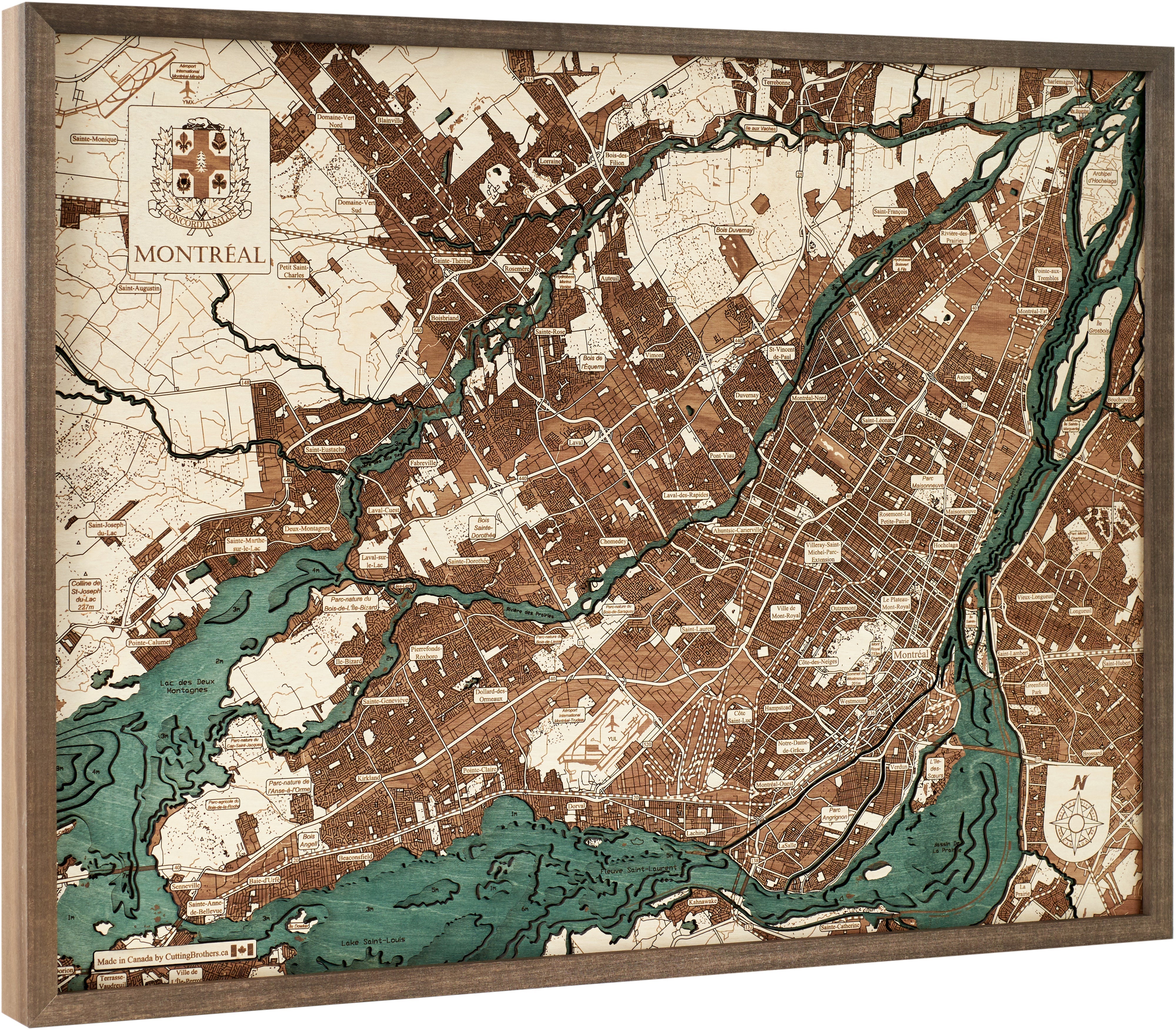 MONTREAL 3D WOODEN WALL MAP - Version L
