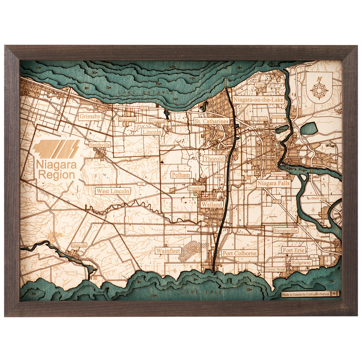 NIAGARA REGION 3D WOODEN WALL MAP - Version S