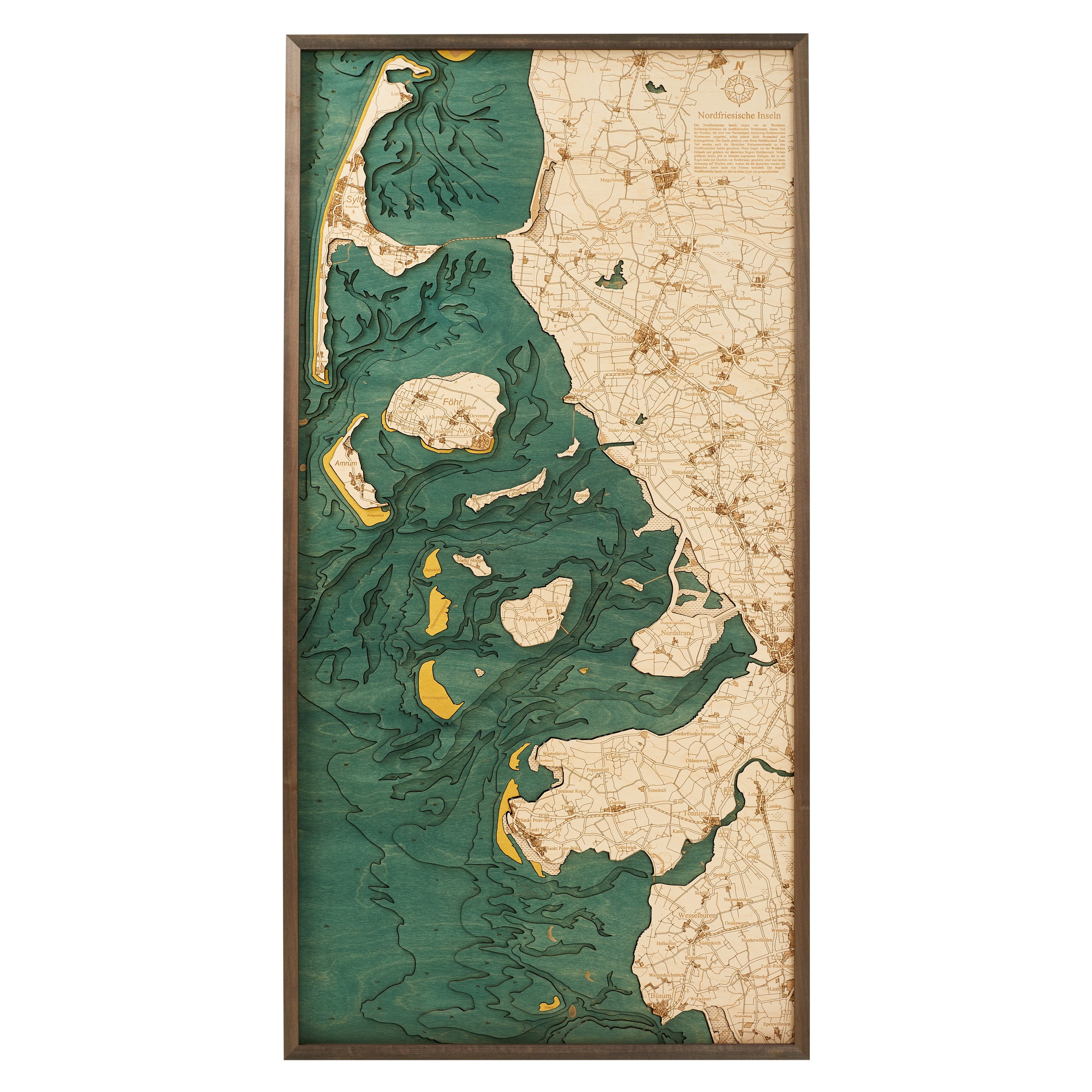 NORTHFRISIAN ISLANDS 3D WOODEN WALL MAP - Version XL