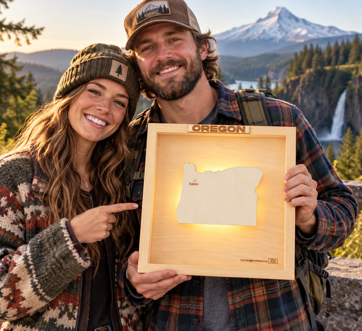 OREGON LED LIGHT WOODEN WALL MAP - Version S