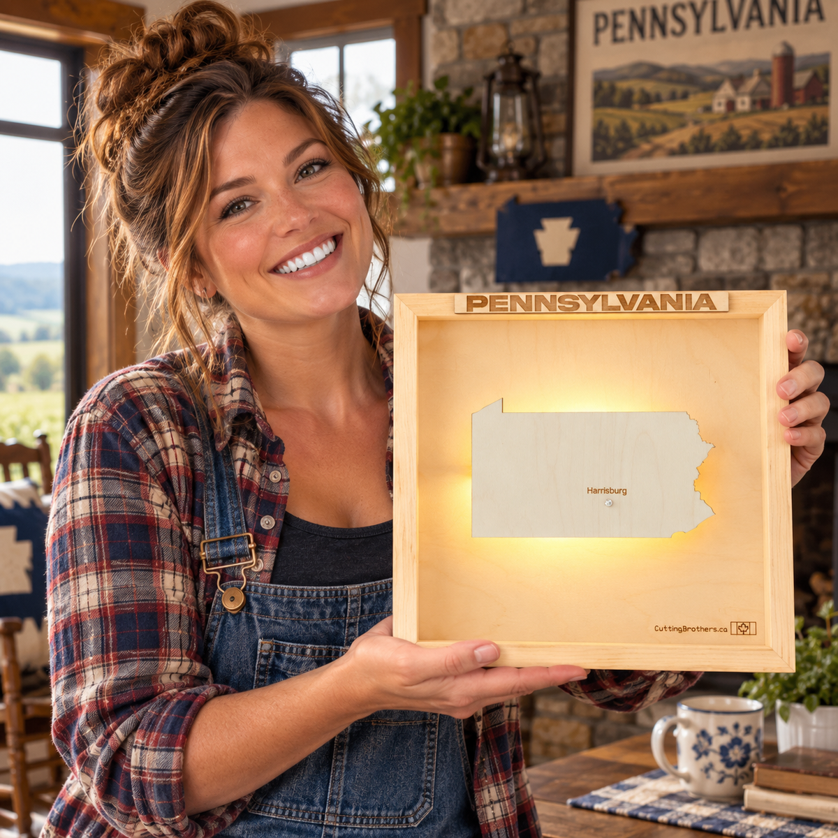 PENNSYLVANIA LED LIGHT WOODEN WALL MAP - Version S