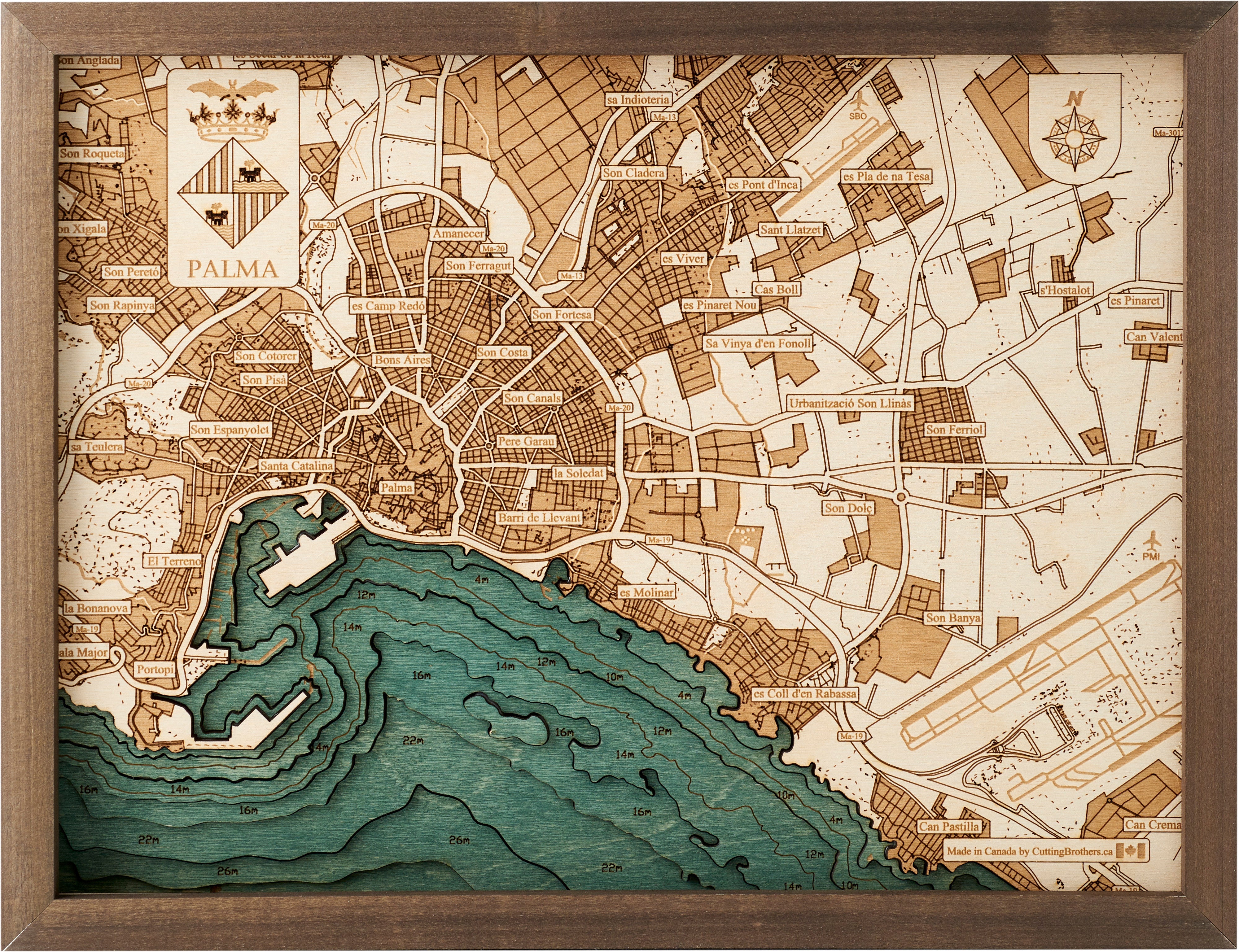 PALMA DE MALLORCA 3D WOODEN WALL MAP - Version S