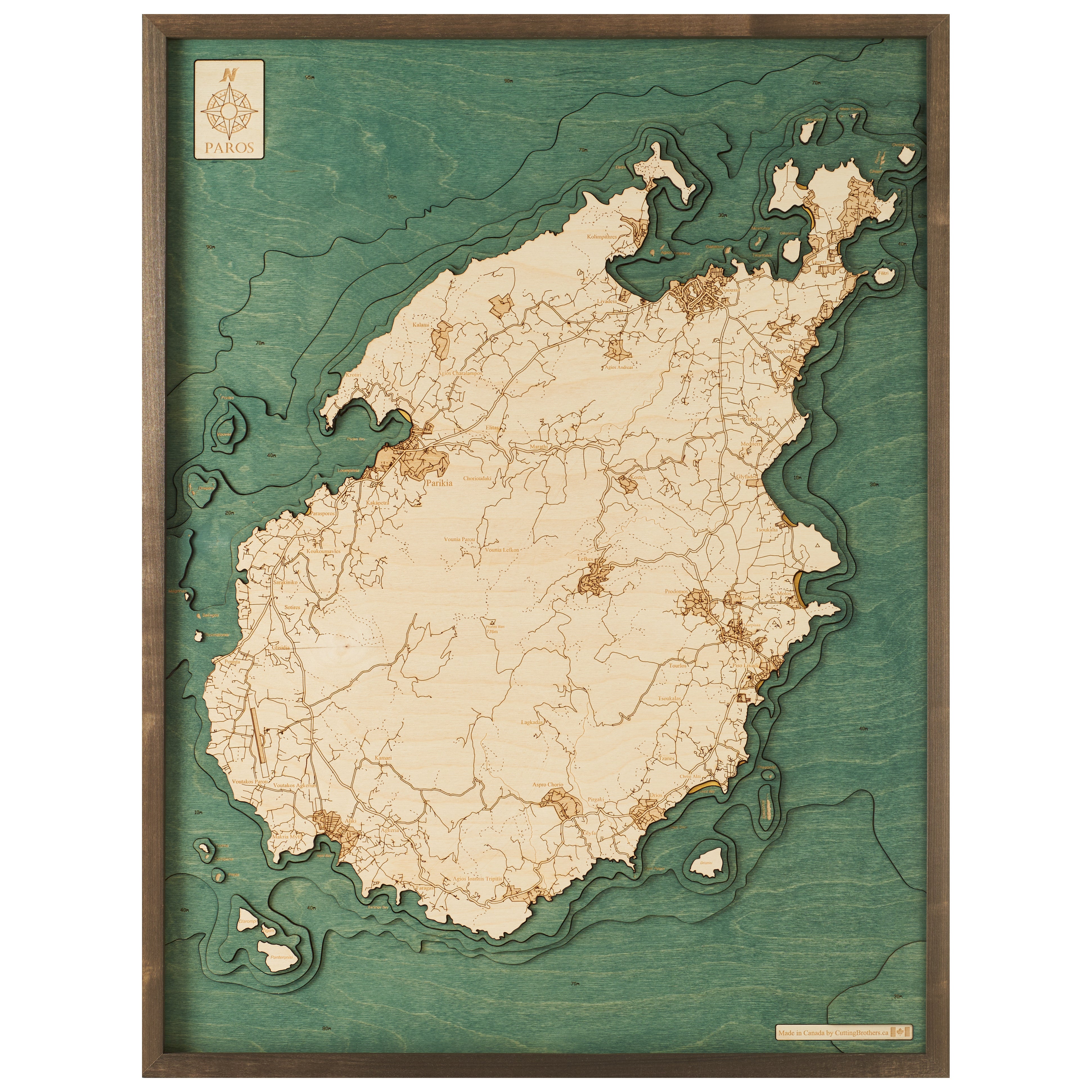 PAROS - 3D WOODEN WALL MAP - Version L