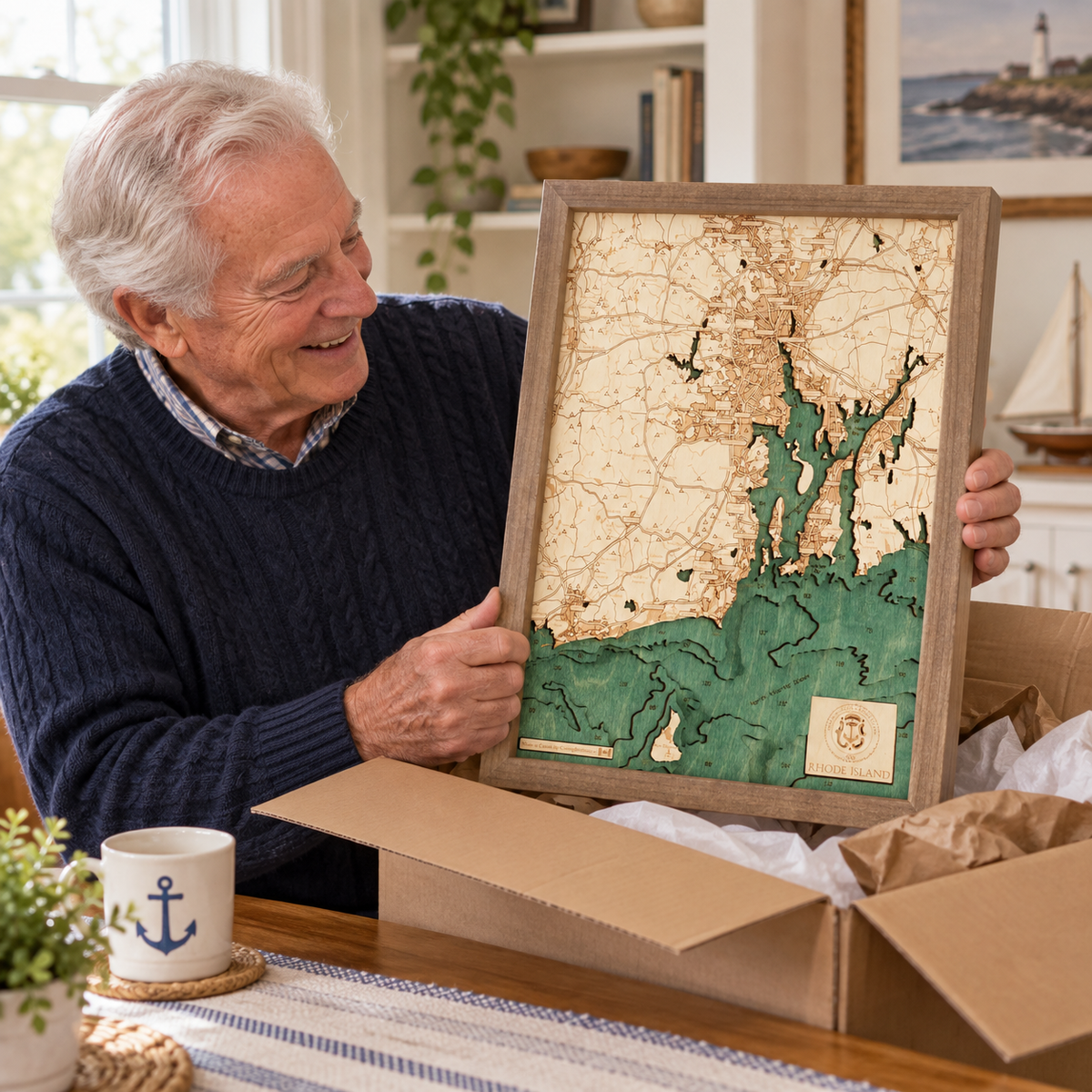 RHODE ISLAND 3D WOODEN WALL MAP - Version S
