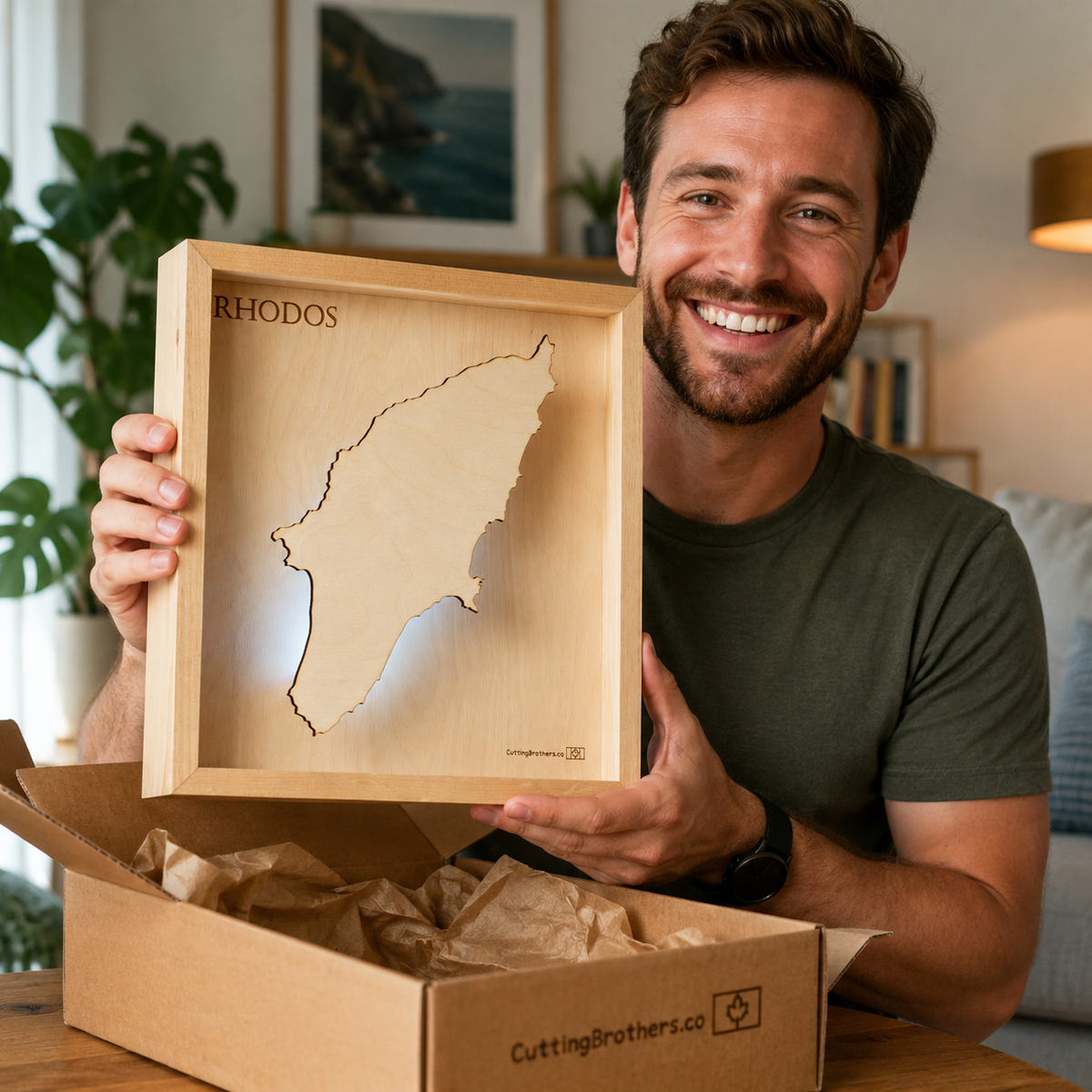 RHODOS - LED LIGHT WOODEN WALL MAP - Version S