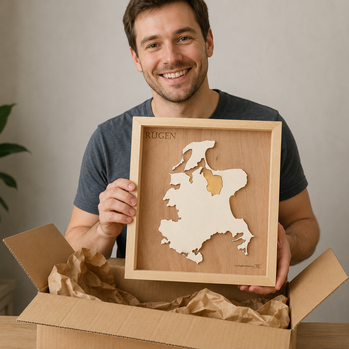 RUEGEN LED LIGHT WOODEN WALL MAP - Version S