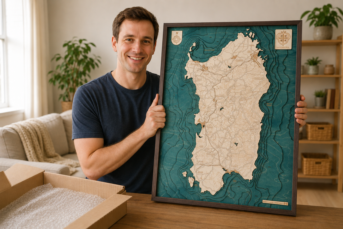 SARDINIA 3D WOODEN WALL MAP - Version L
