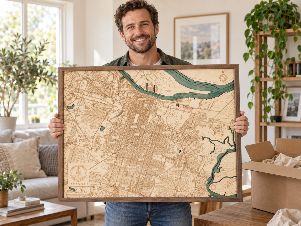 SAVANNAH 3D WOODEN WALL MAP - Version L