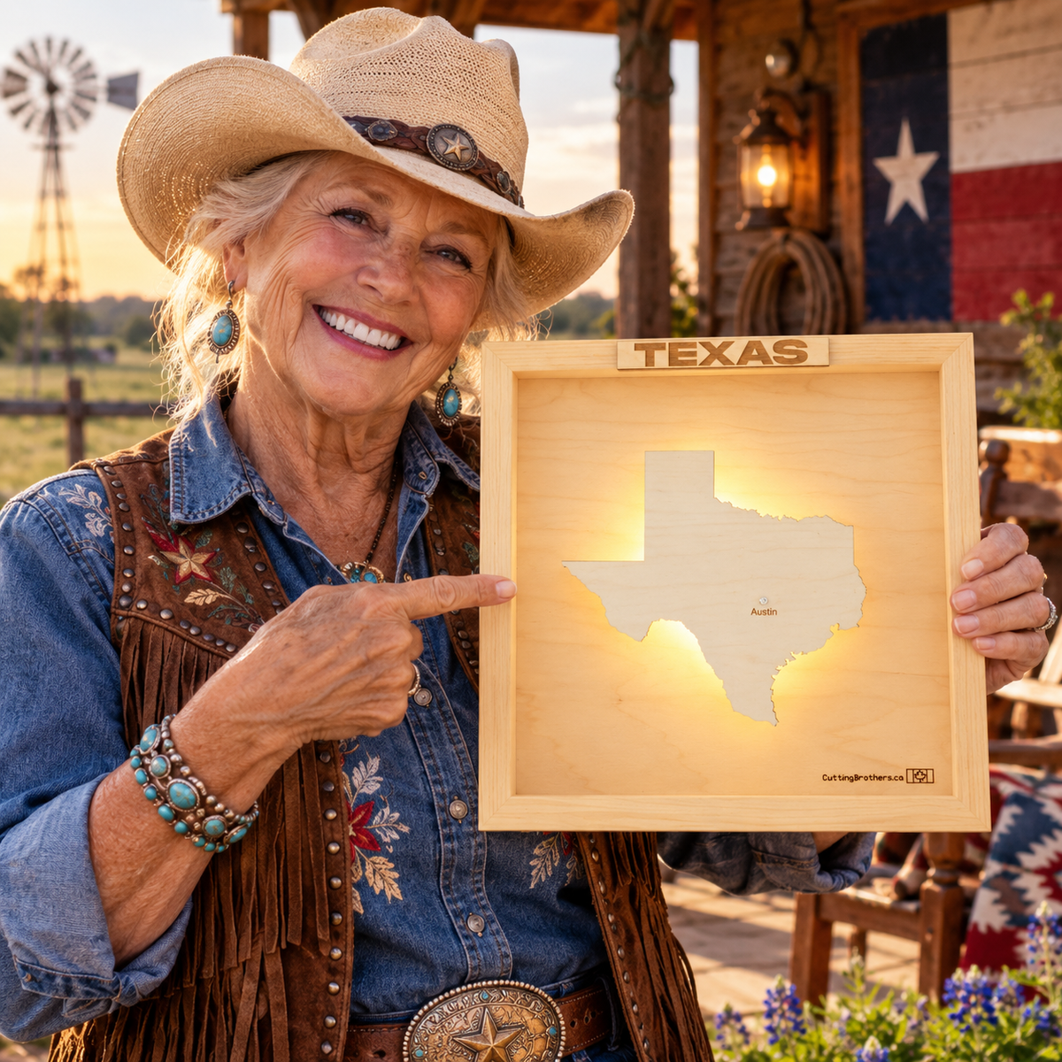 TEXAS LED LIGHT WOODEN WALL MAP - Version S