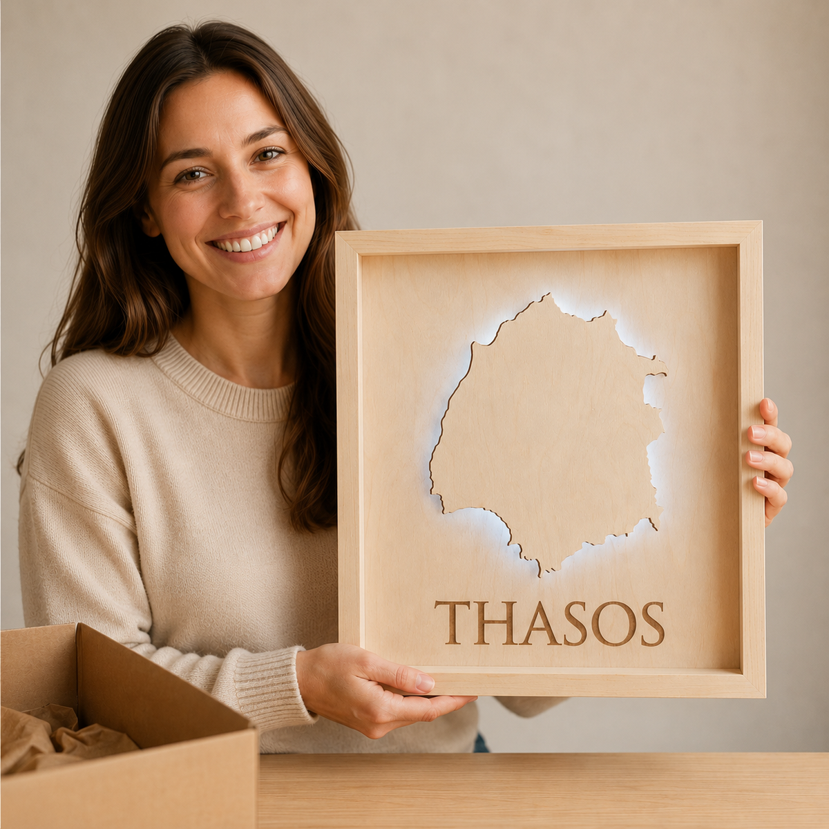 THASOS - LED LIGHT WOODEN WALL MAP - Version S