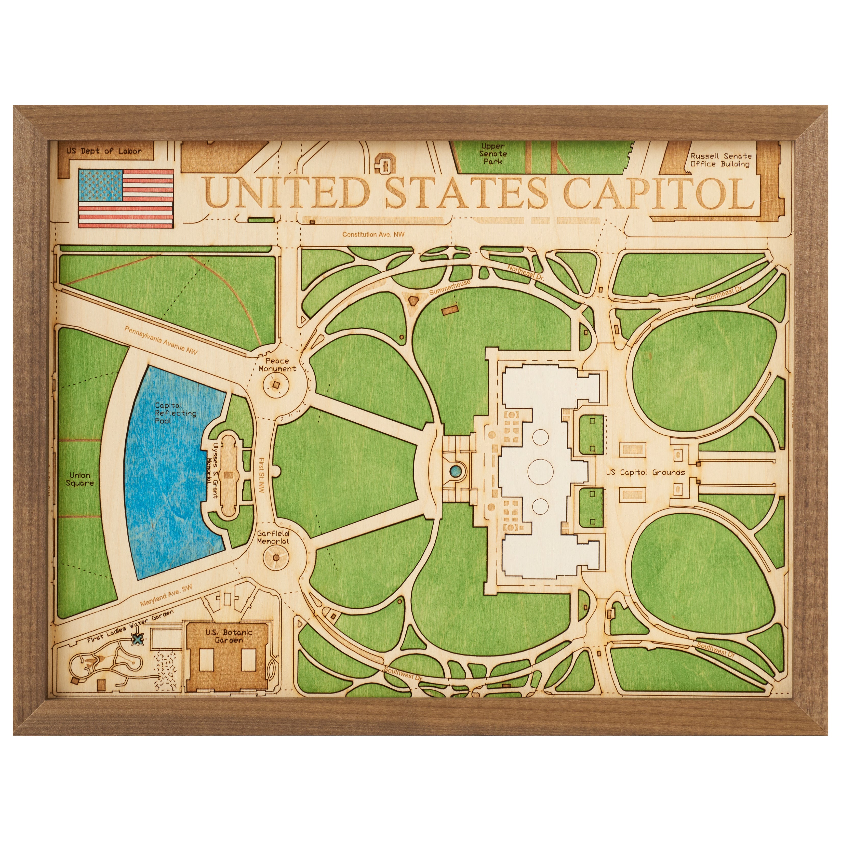 CAPITOL - 3D WOODEN WALL MAP - Version S