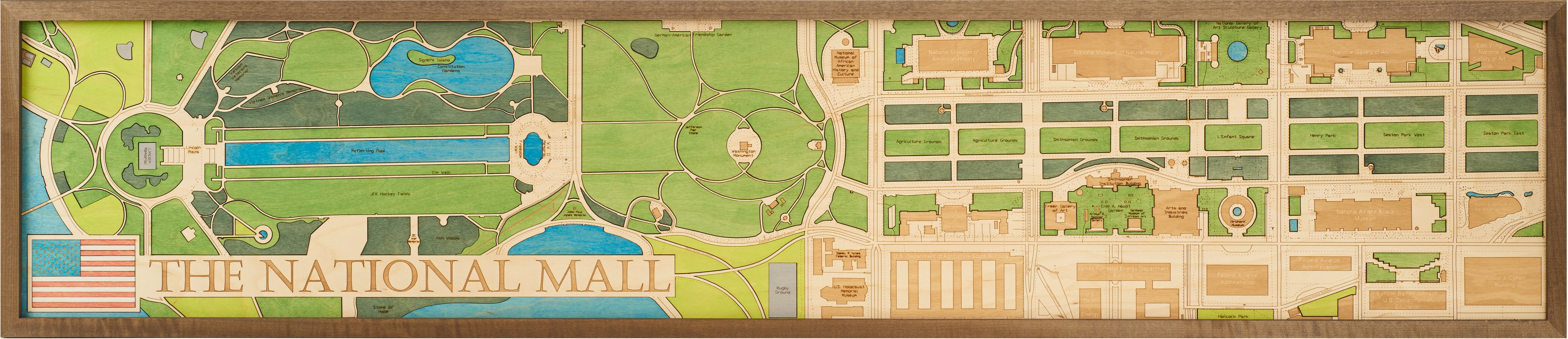 NATIONAL MALL - 3D WOODEN WALL MAP - Version XL