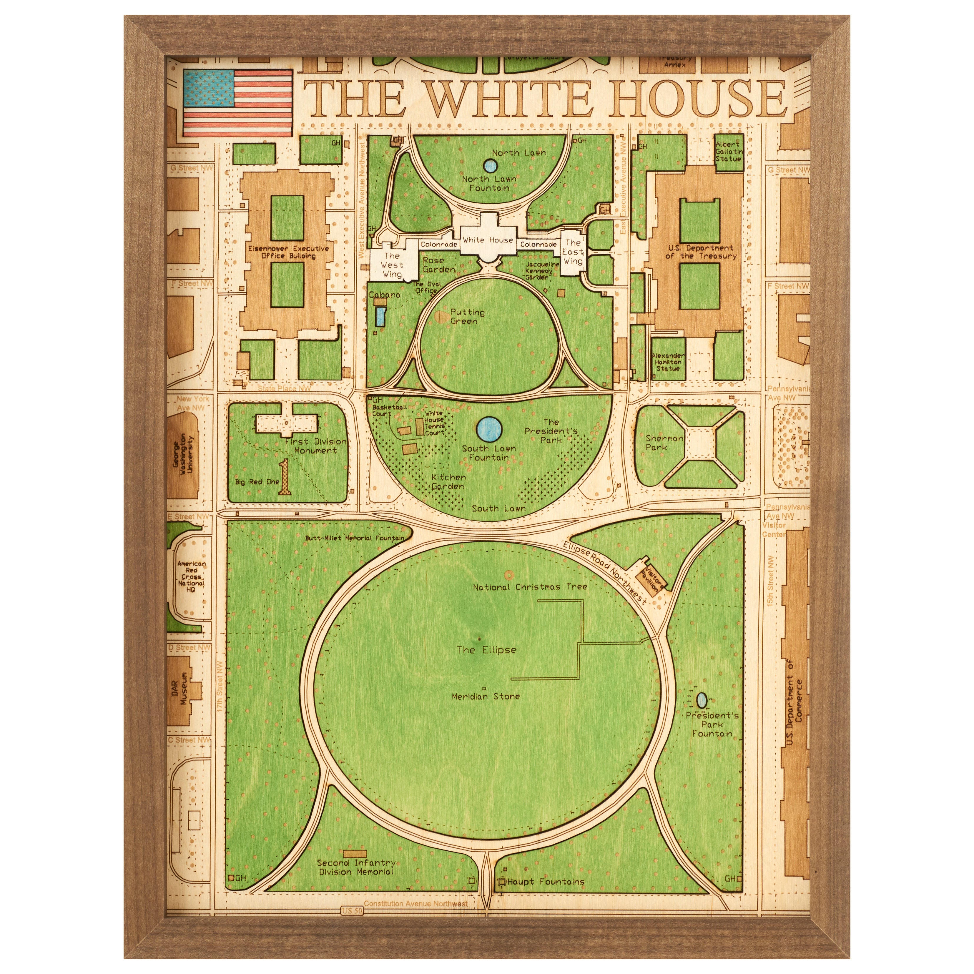 WHITE HOUSE - 3D WOODEN WALL MAP - Version S