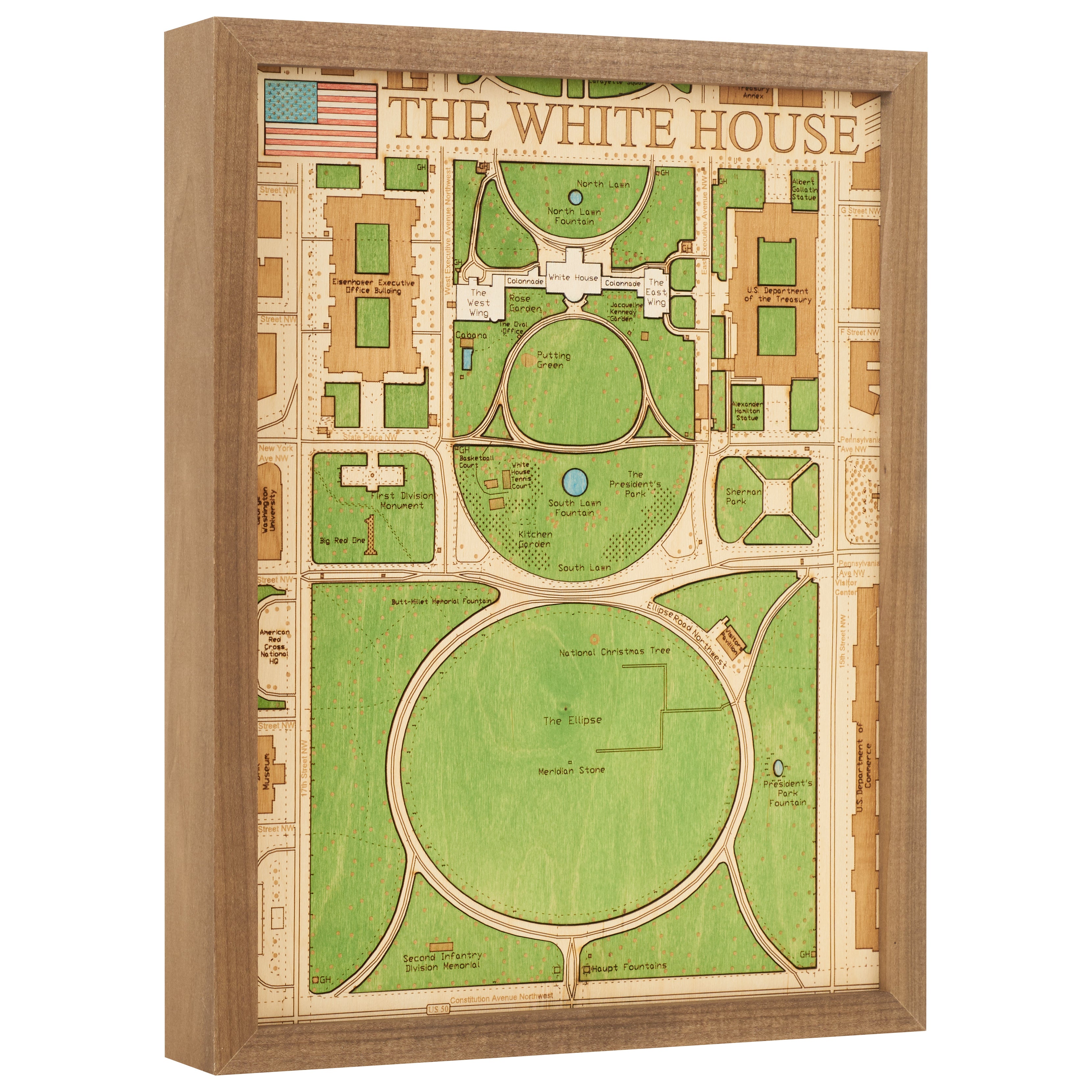 WHITE HOUSE - 3D WOODEN WALL MAP - Version S