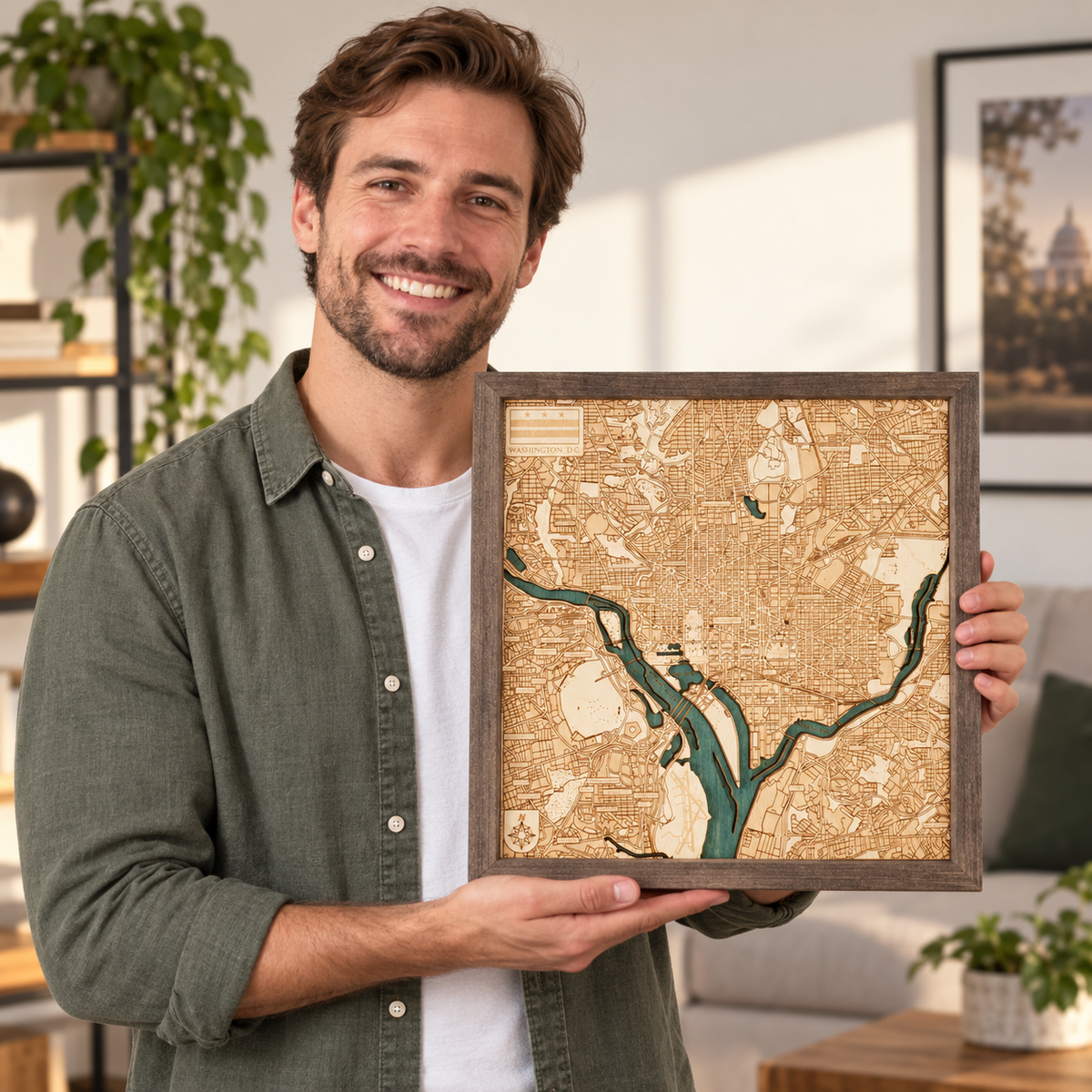 WASHINGTON DC 3D WOODEN WALL MAP - Version S