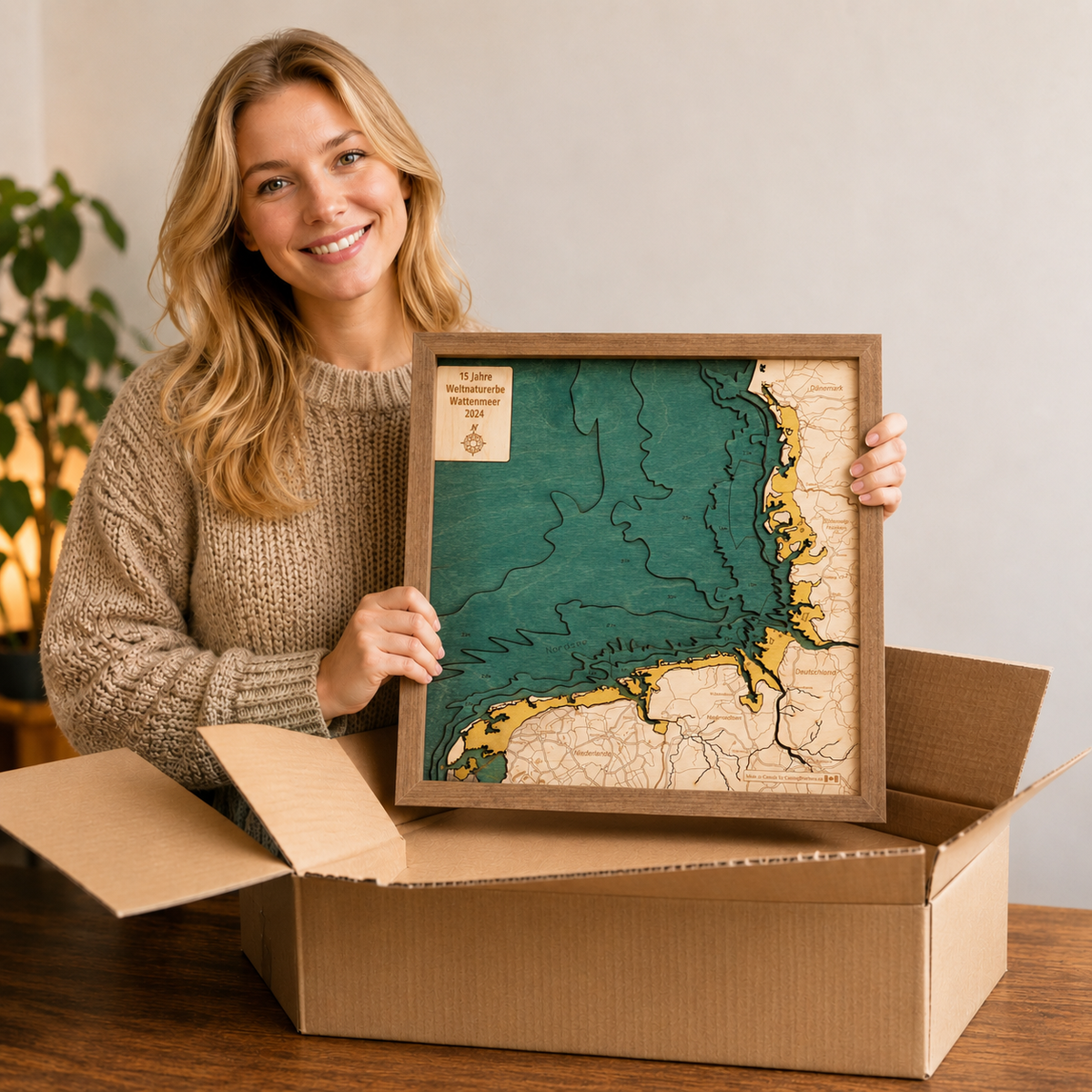WADDENSEA 3D WOODEN WALL MAP - Version S