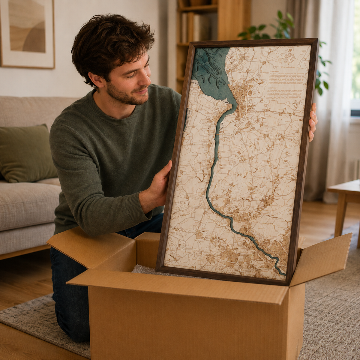WESER ESTUARY 3D WOODEN WALL MAP - Version M