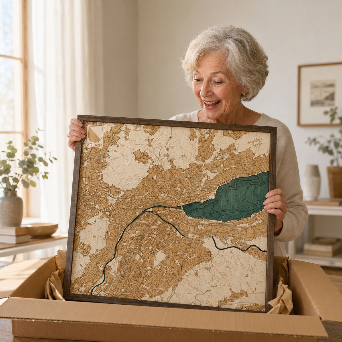 ZURICH 3D WOODEN WALL MAP - Version L