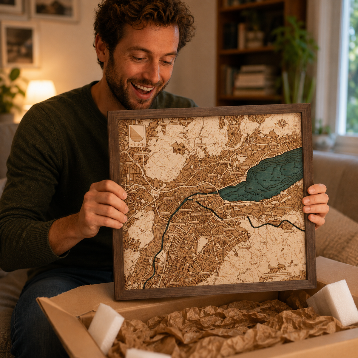 ZURICH 3D WOODEN WALL MAP - Version S