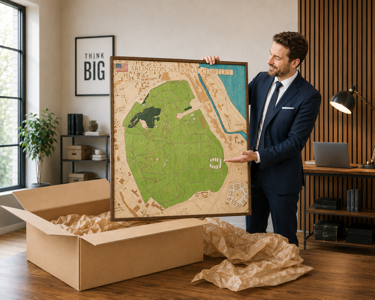 ARLINGTON NATIONAL CEMETERY -  3D WOODEN WALL MAP - Version XL