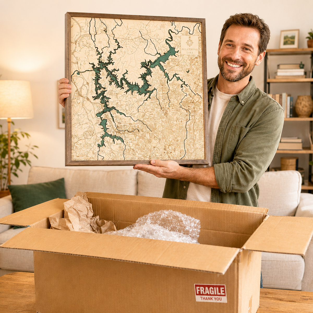 ALLATOONA LAKE 3D WOODEN WALL MAP - Version L