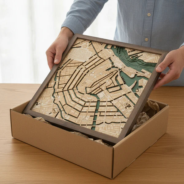 AMSTERDAM 3D WOODEN WALL MAP - Version S