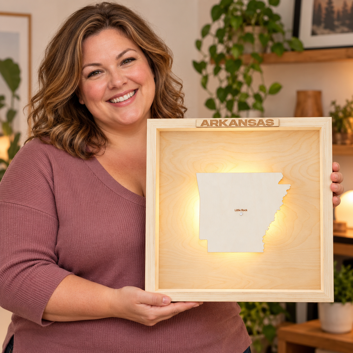 ARKANSAS LED LIGHT WOODEN WALL MAP - Version S