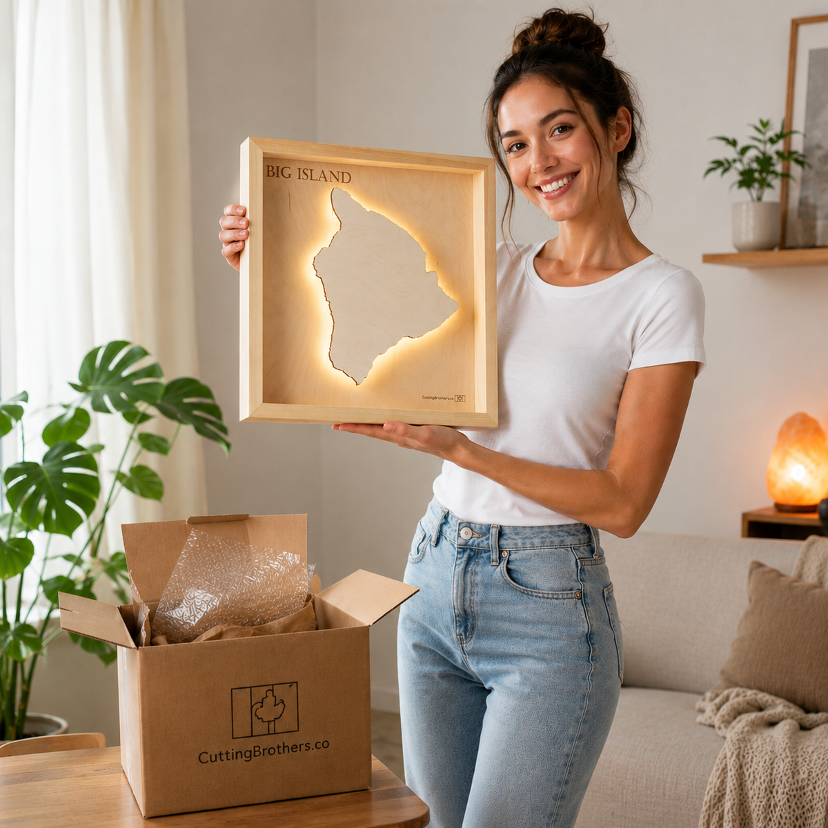 BIG ISLAND  -  LED LIGHT WOODEN WALL MAP - Version S