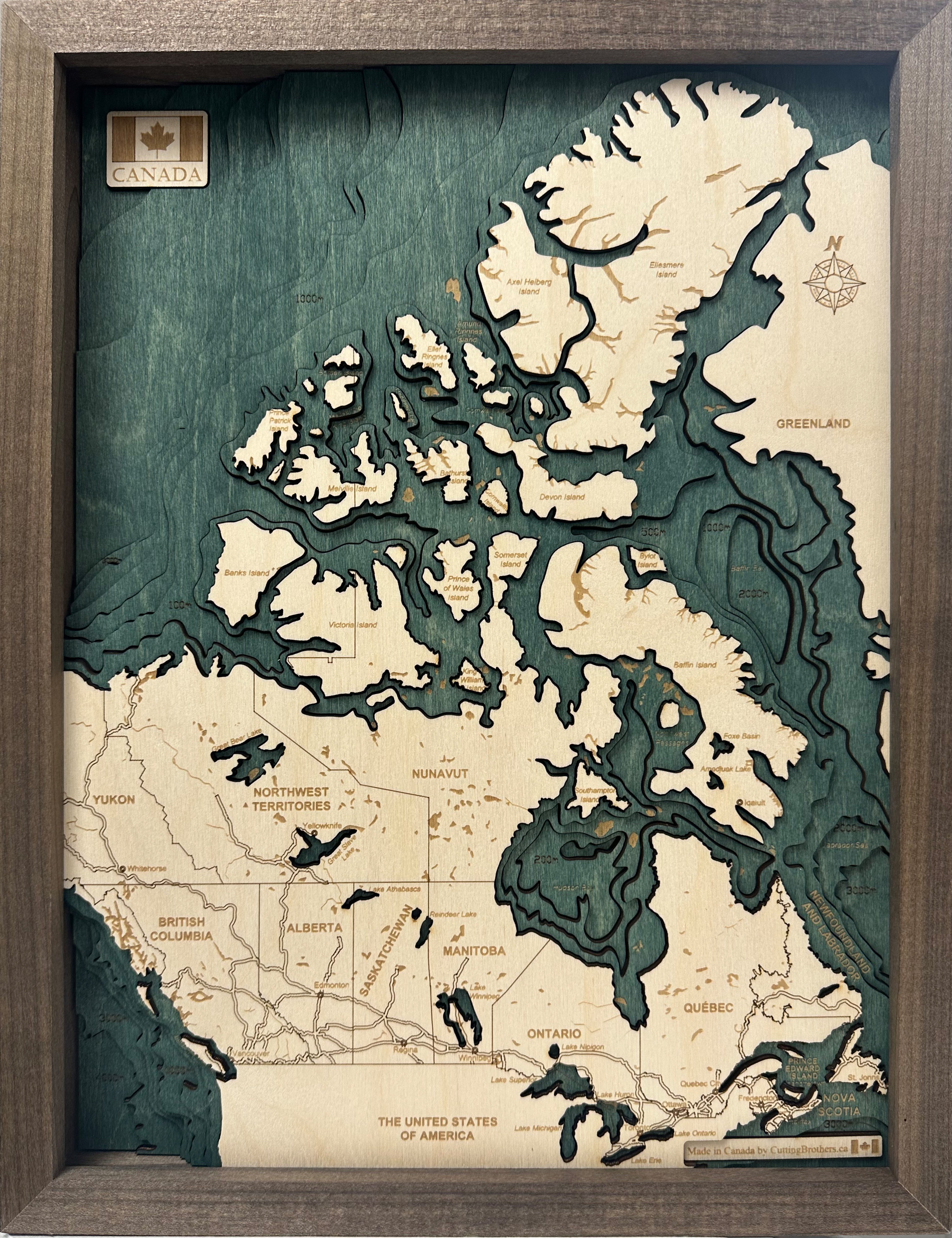 CANADA  -  3D WOODEN WALL MAP - Version S