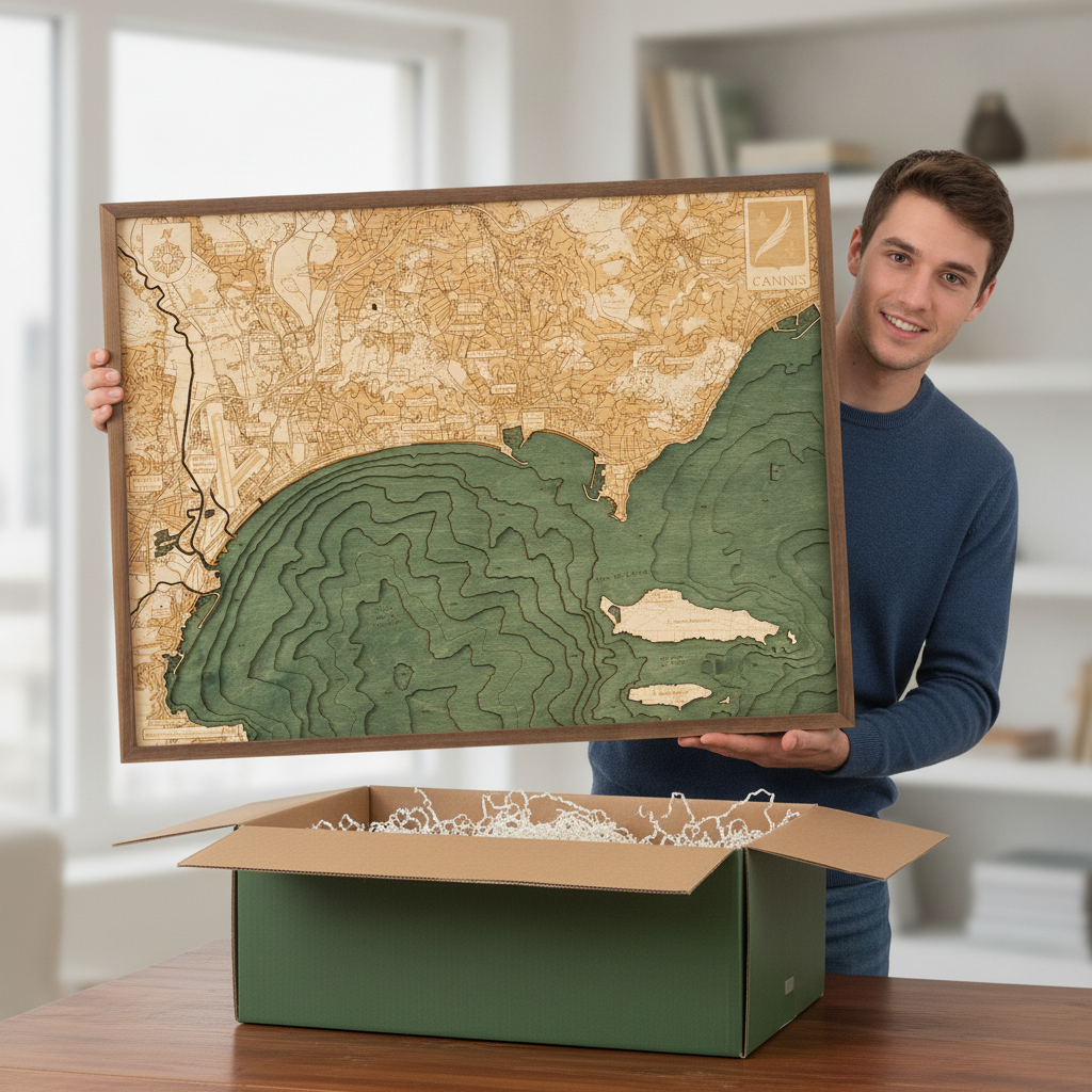 CANNES  -  3D WOODEN WALL MAP - Version L