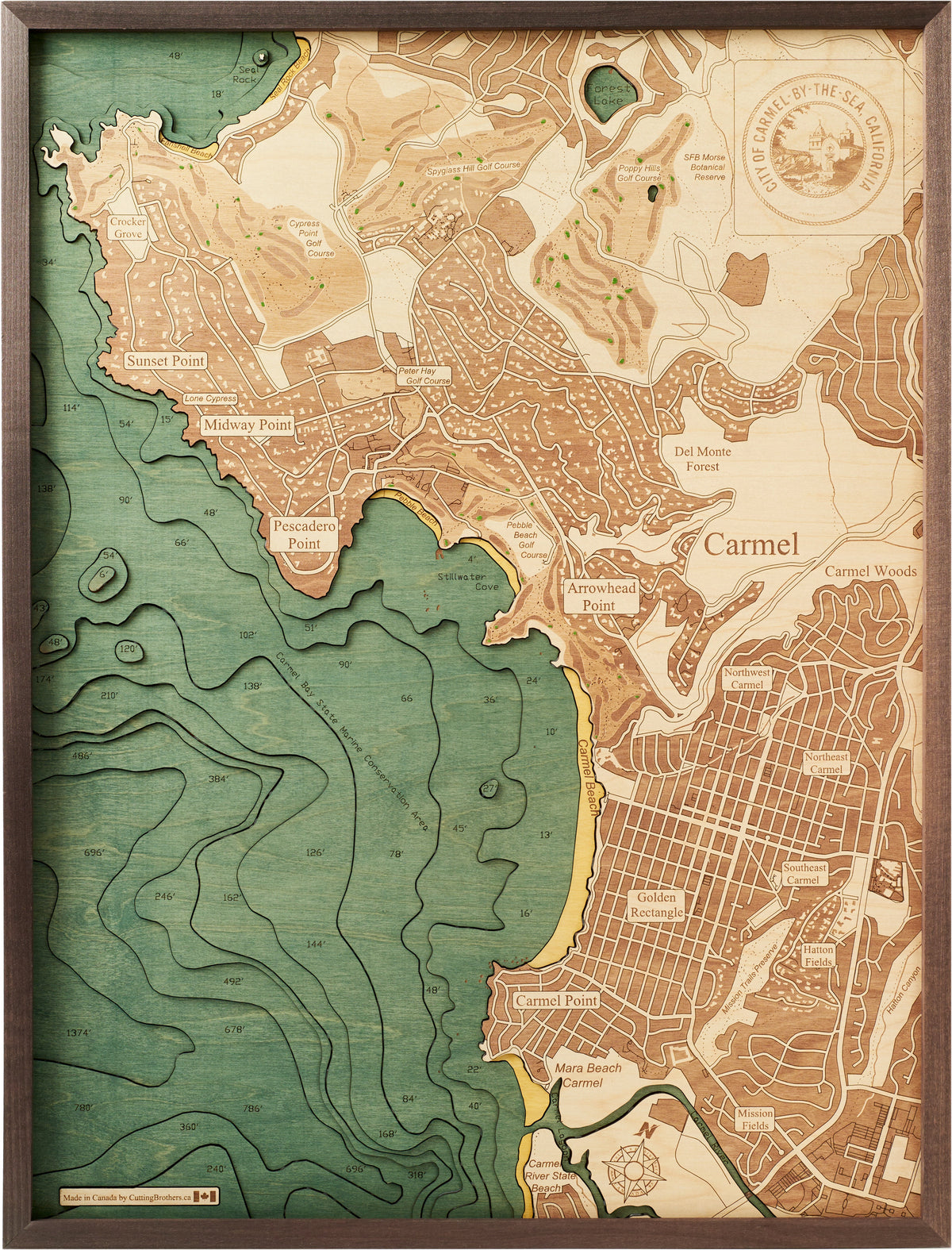 Cermel Mapi CARMEL BY THE SEA 3D WOODEN WALL MAP - Version L