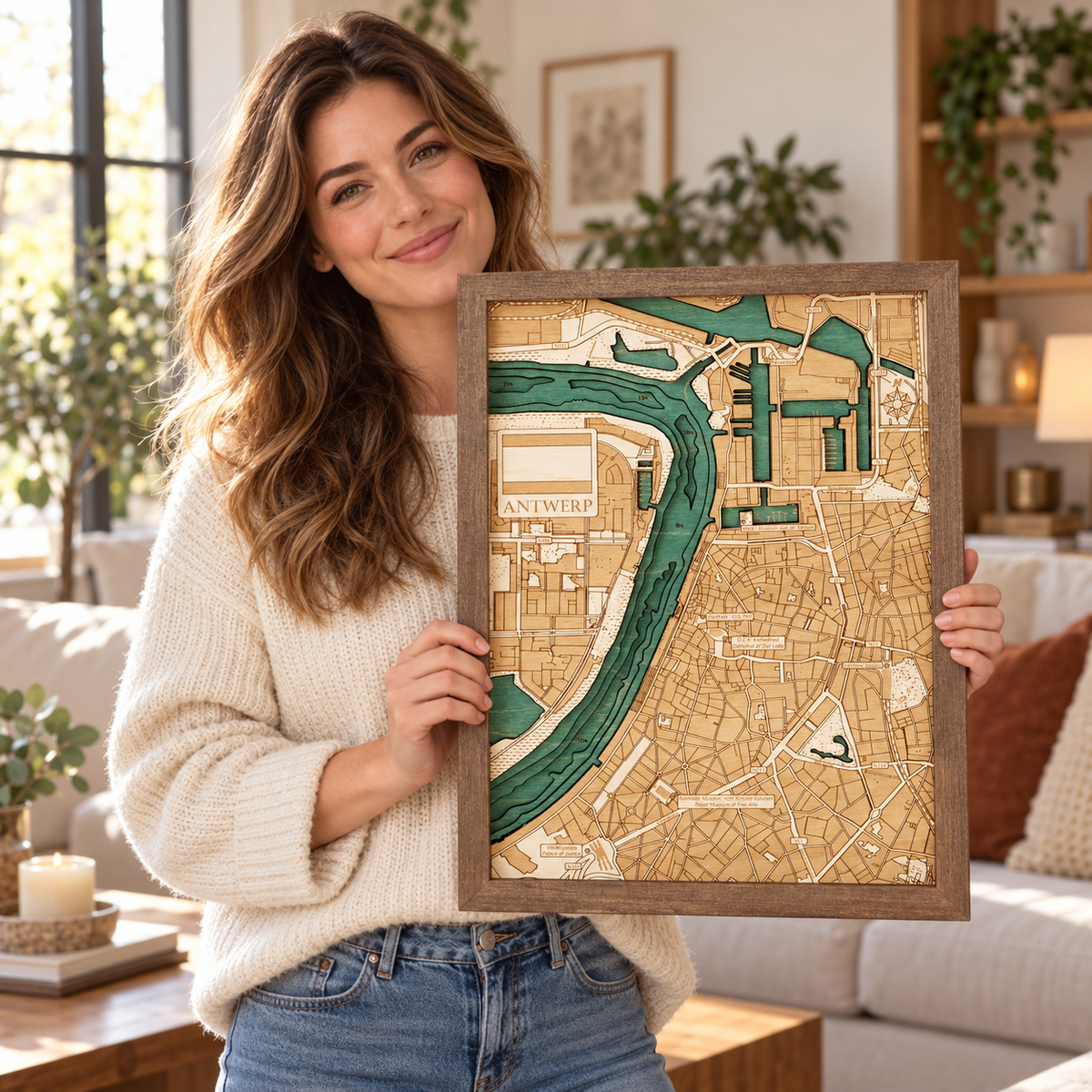 ANTWERP 3D WOODEN WALL MAP - Version S