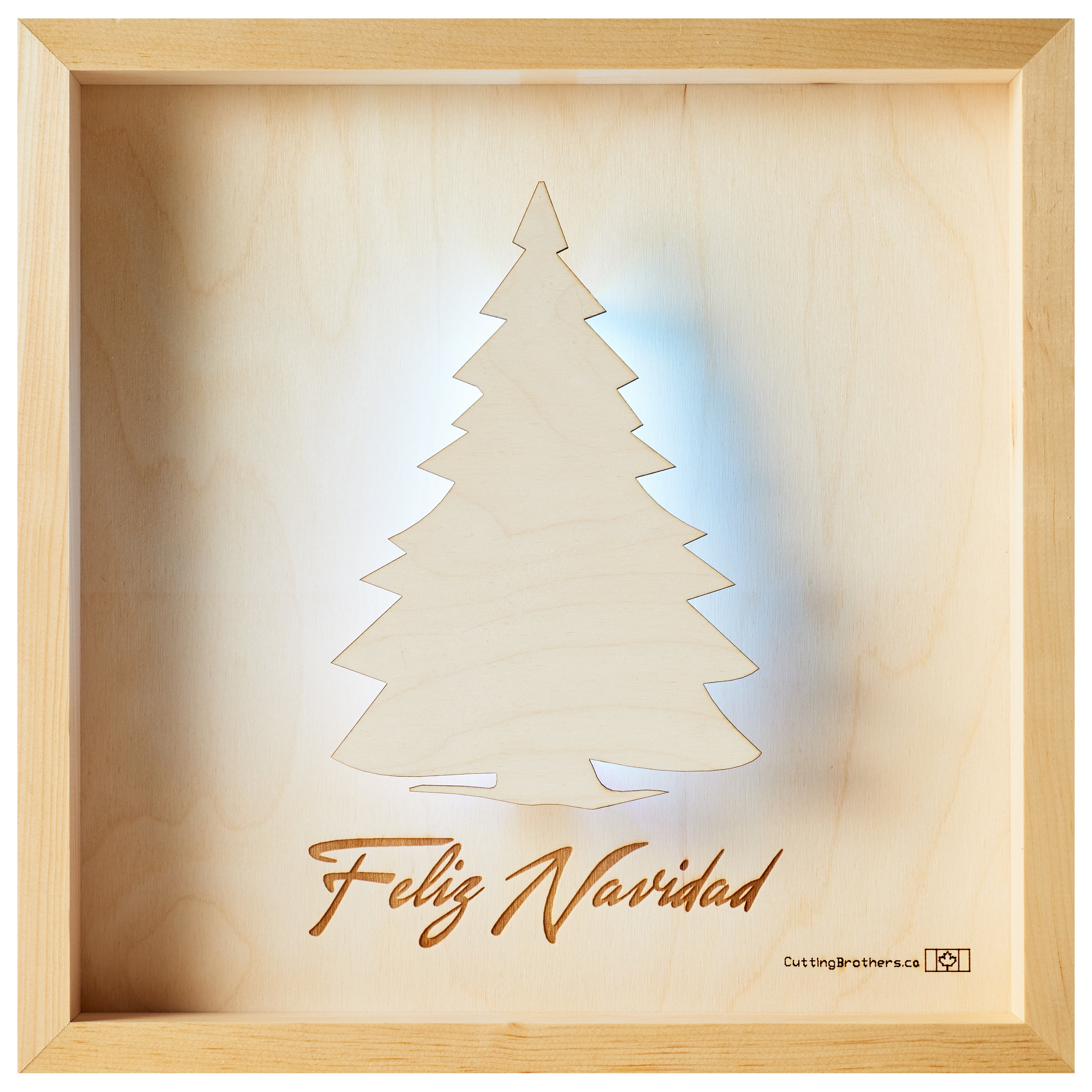 CHRISTMAS TREE (FELIZ NAVIDAD))  -  LED LIGHT WOODEN WALL MAP - Version S