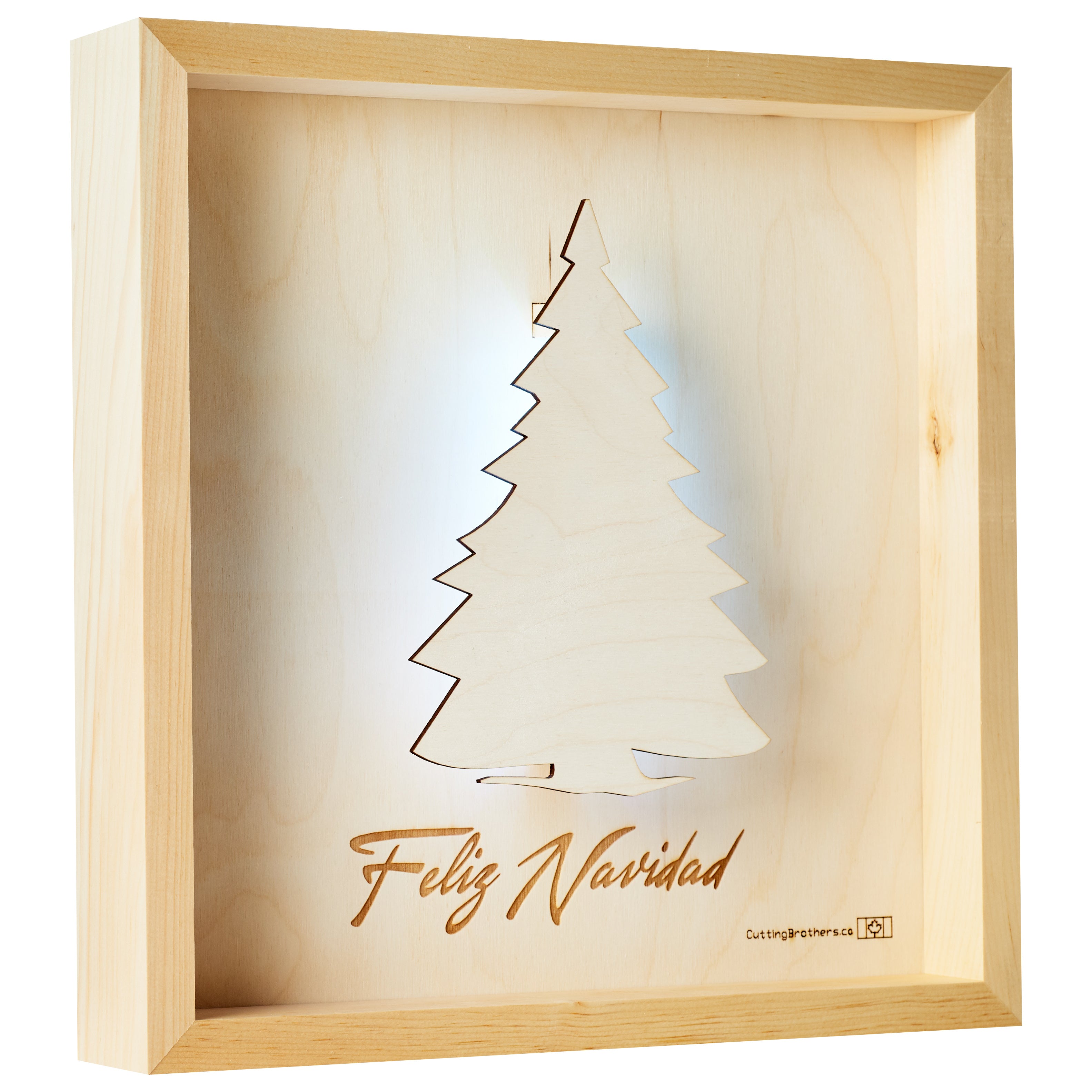 CHRISTMAS TREE (FELIZ NAVIDAD))  -  LED LIGHT WOODEN WALL MAP - Version S