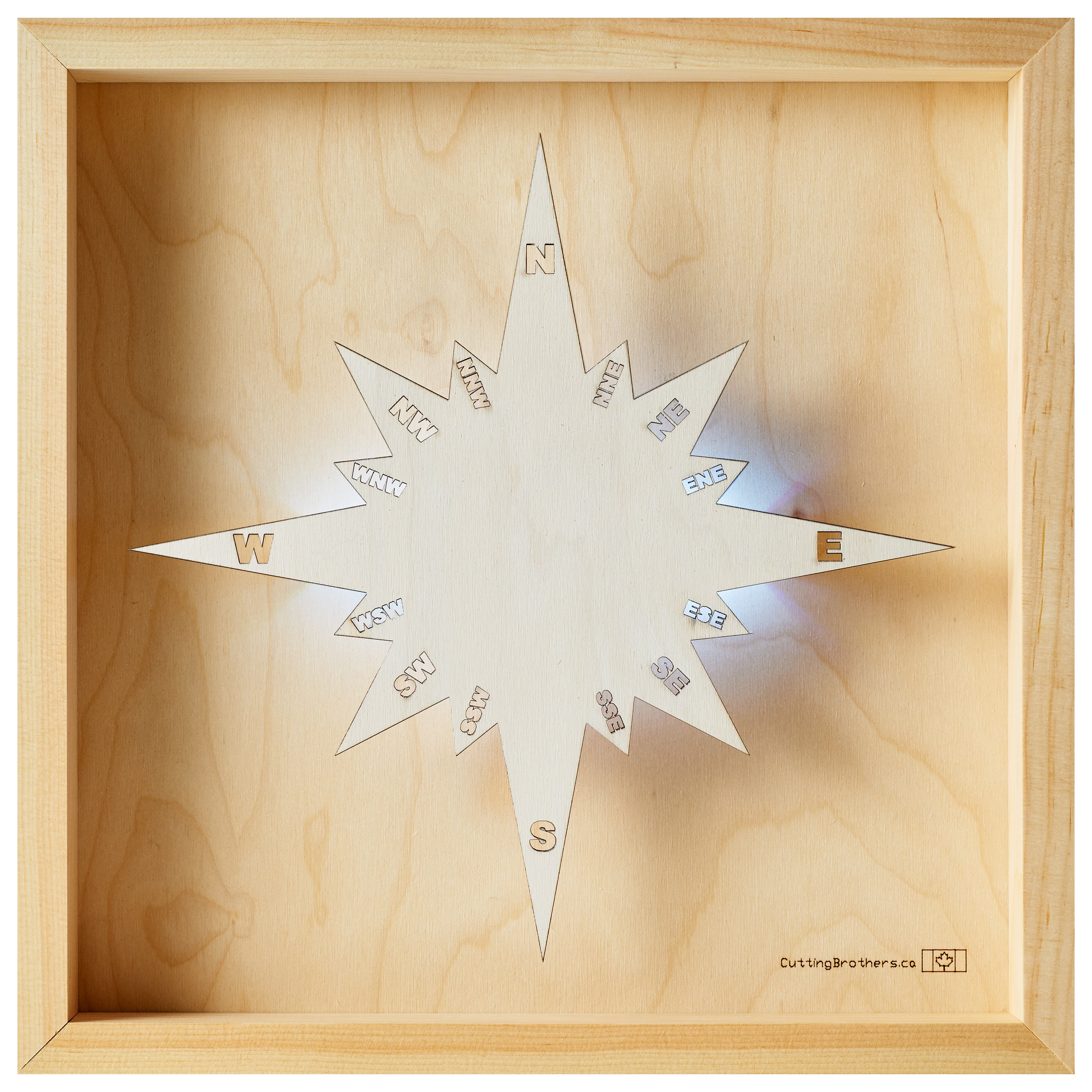 COMPASS (WINDROSE)  -  LED LIGHT WOODEN WALL MAP - Version S