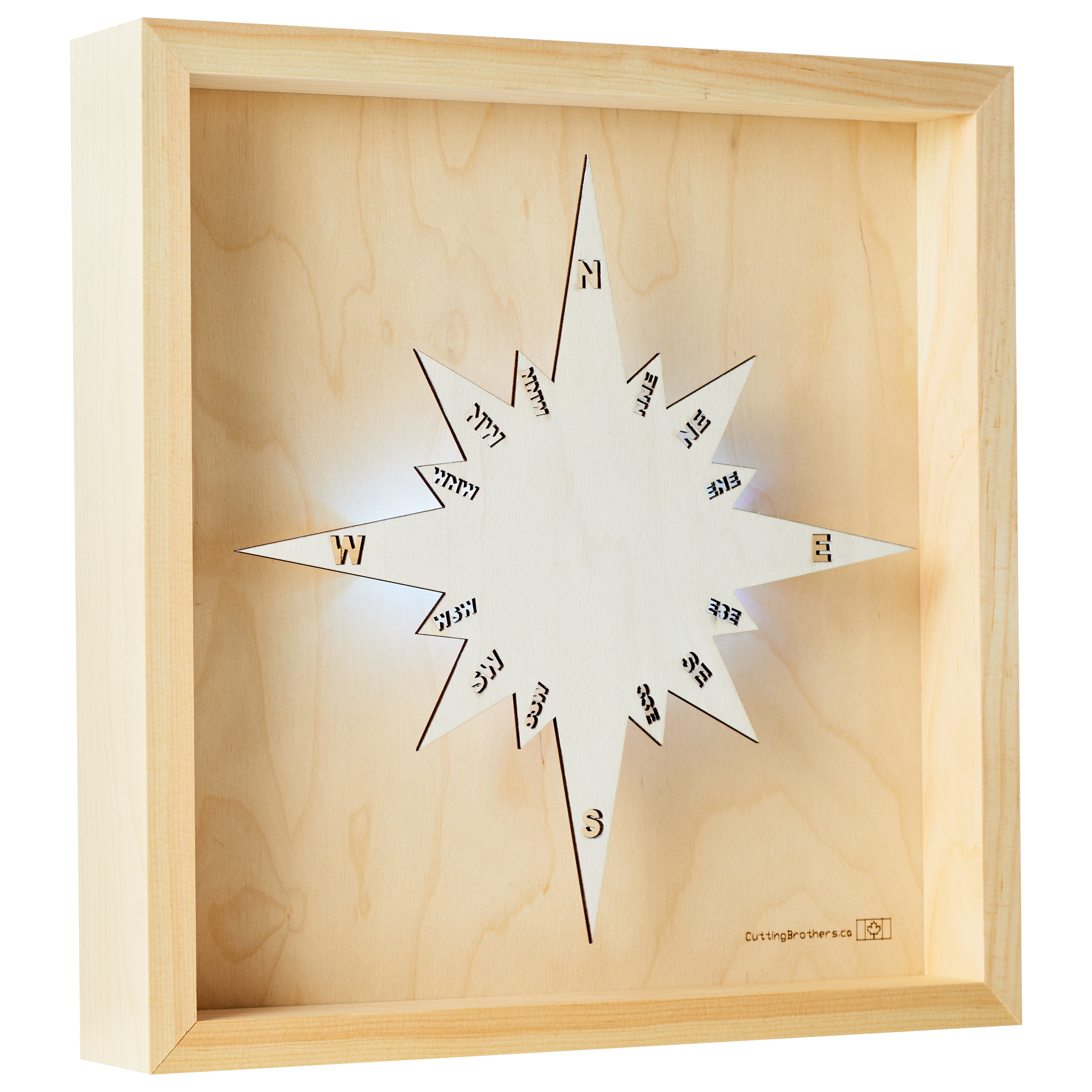 COMPASS (WINDROSE)  -  LED LIGHT WOODEN WALL MAP - Version S