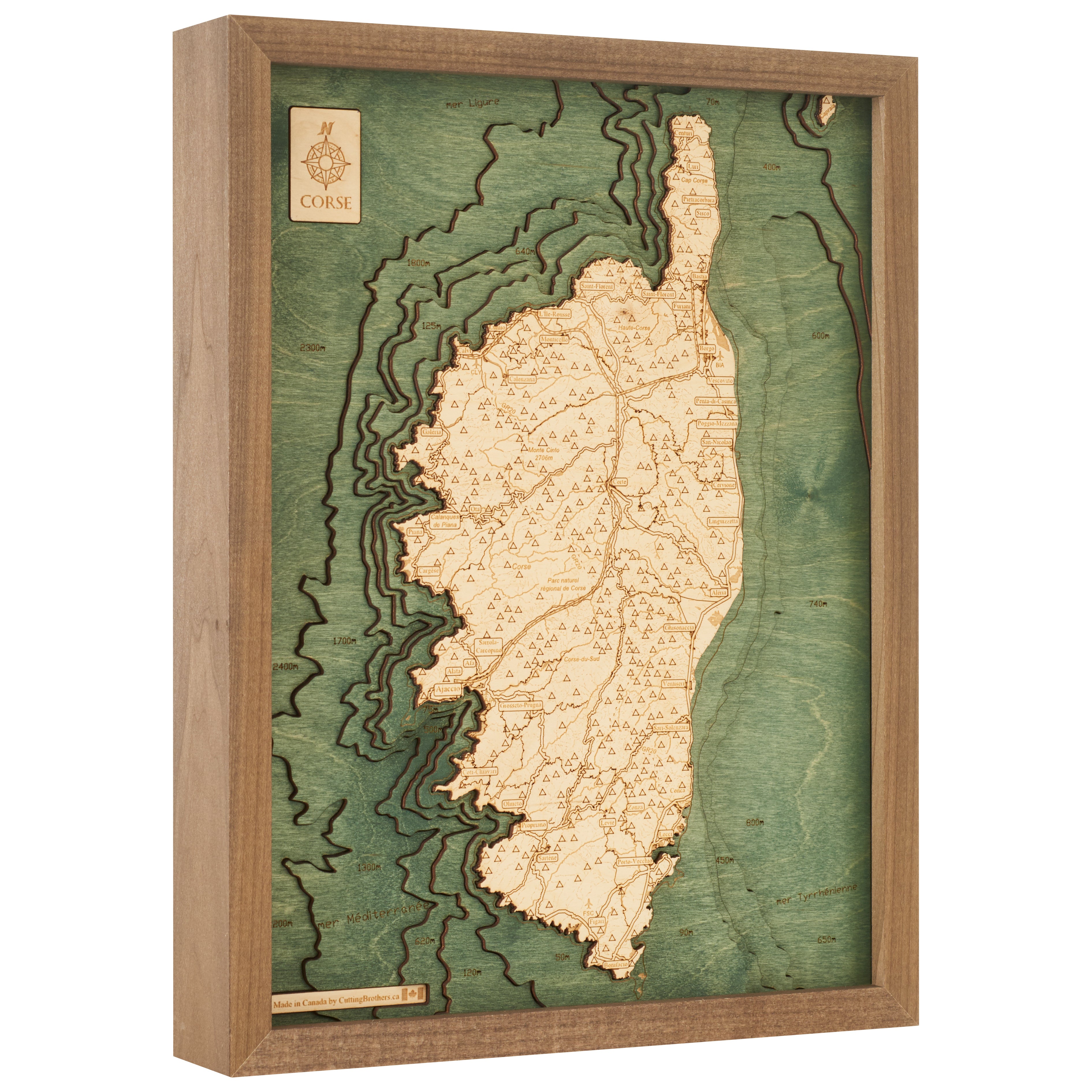 CORSICA -  3D WOODEN WALL MAP - Version S