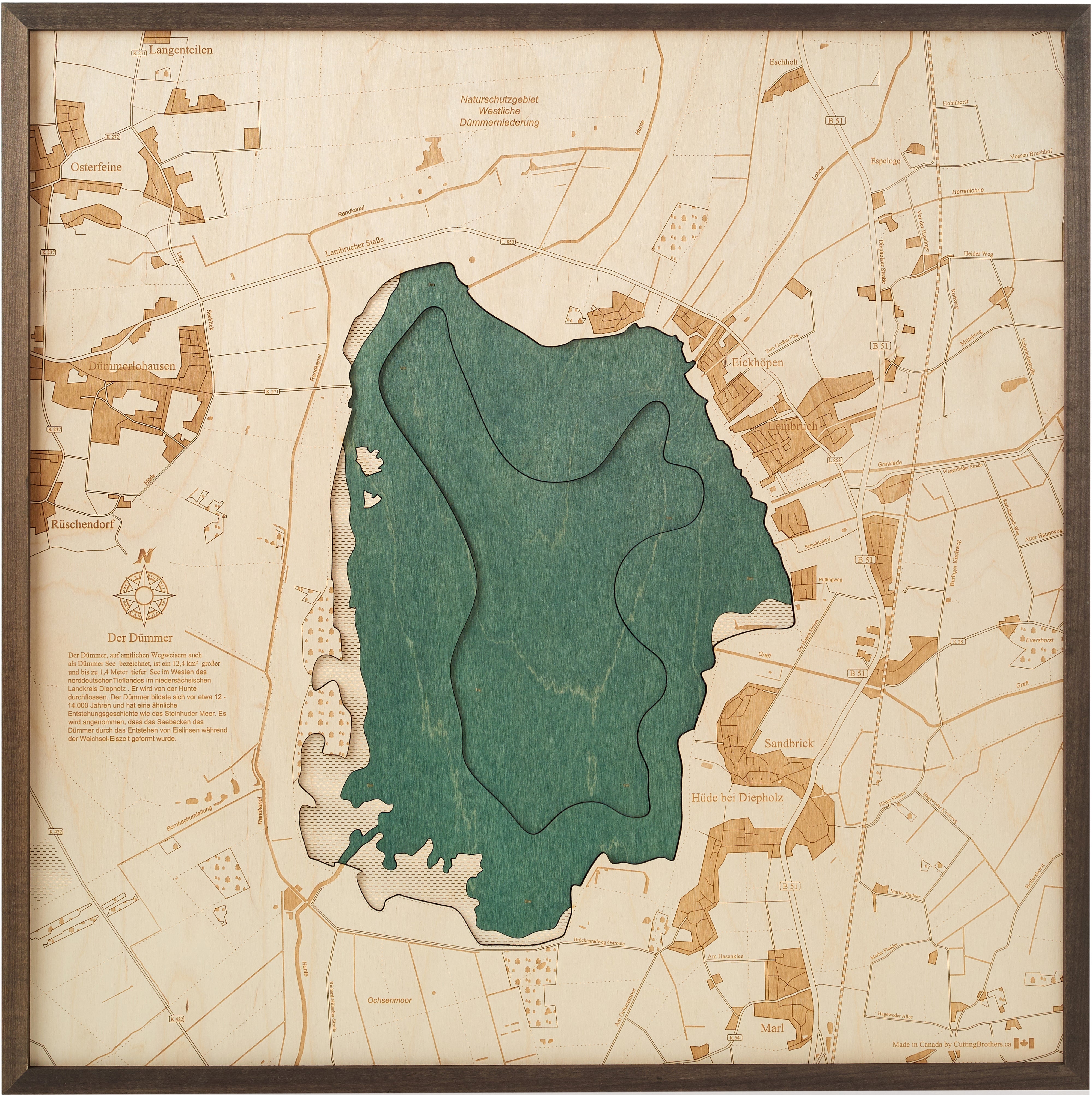 LAKE DUEMMER 3D WOODEN WALL MAP - Version L