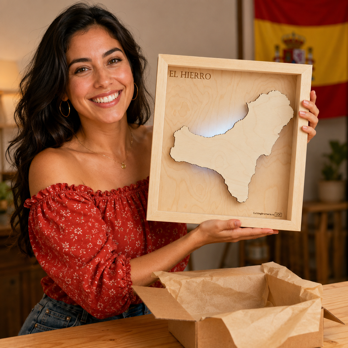 EL HIERRO  -  LED LIGHT WOODEN WALL MAP - Version S