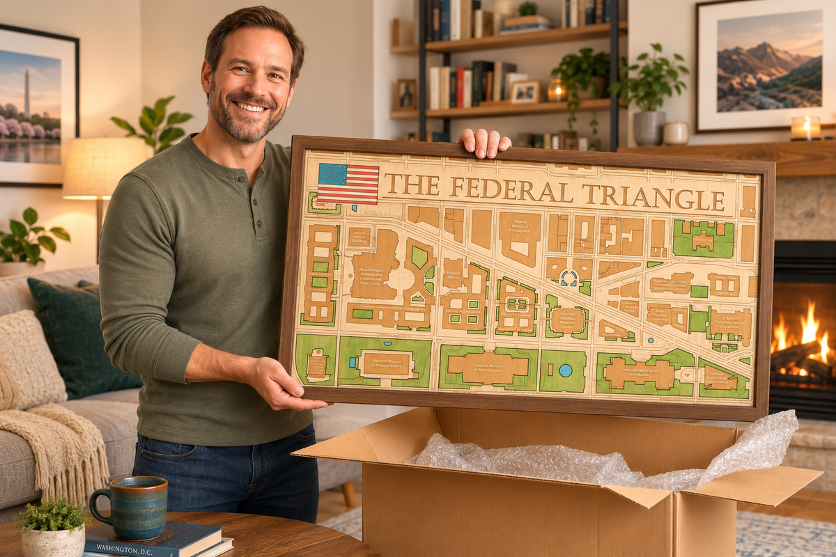 FEDERAL TRIANGLE 3D WOODEN WALL MAP - Version M