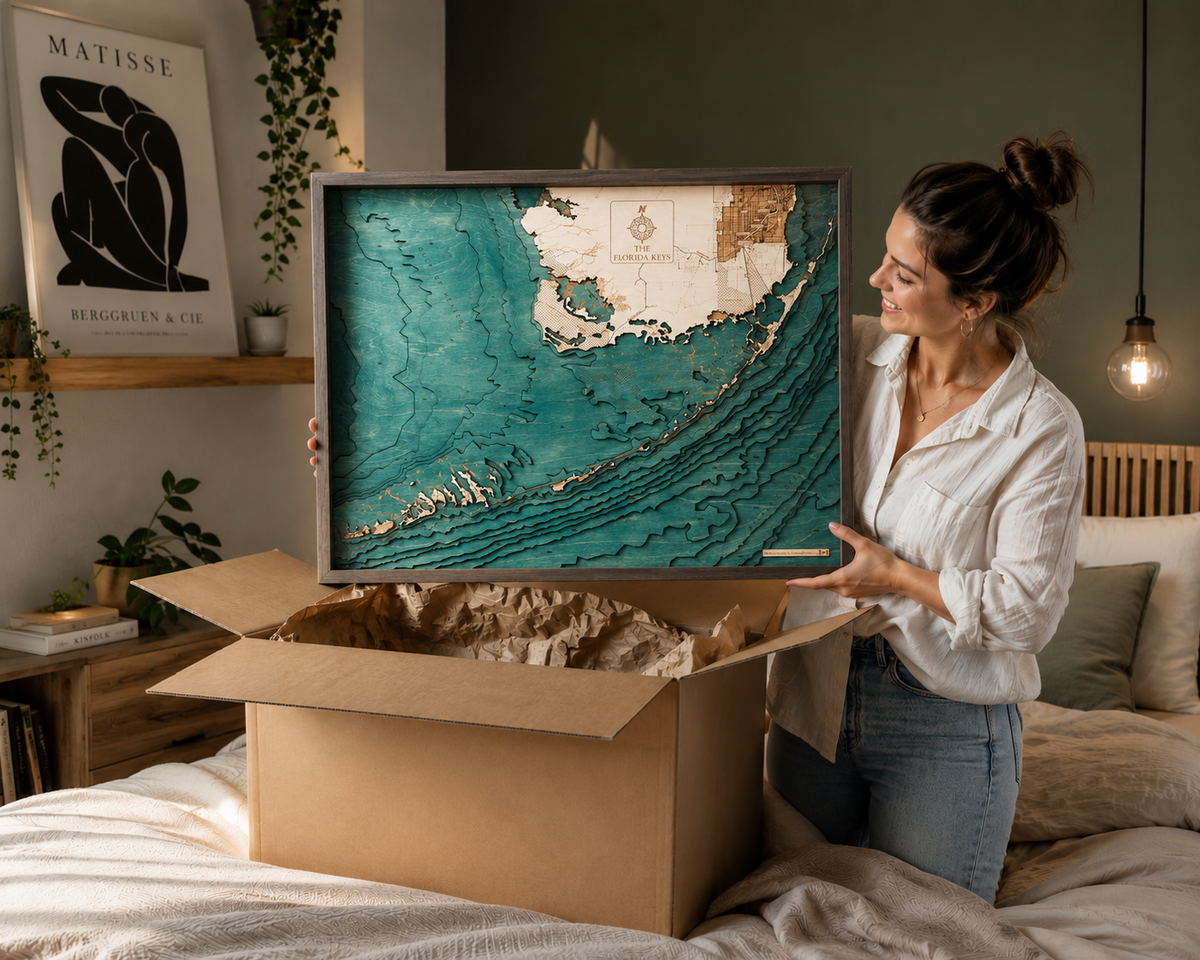 FLORIDA KEYS 3D WOODEN WALL MAP - Version L