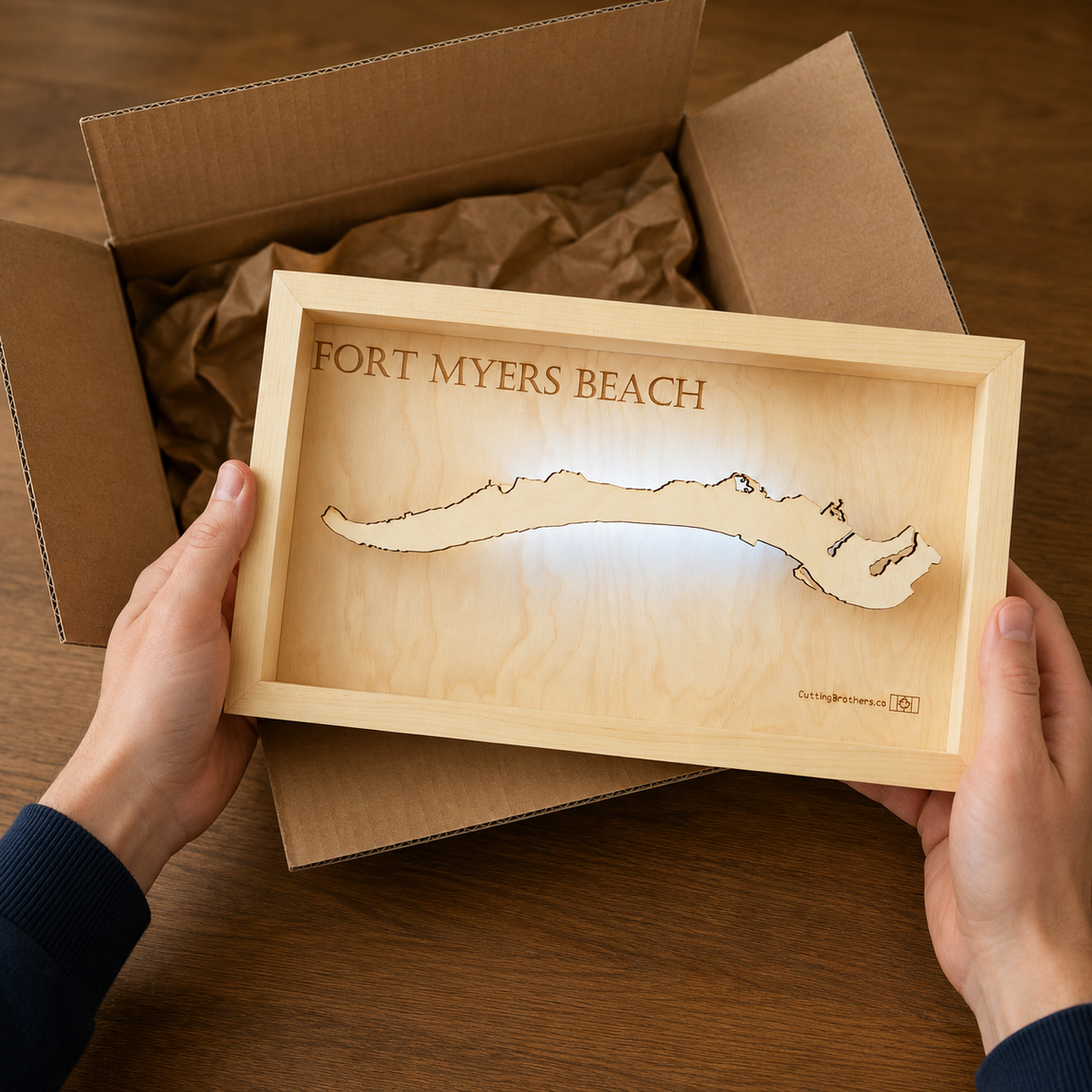 FORT MYERS BEACH  -  LED LIGHT WOODEN WALL MAP - Version S