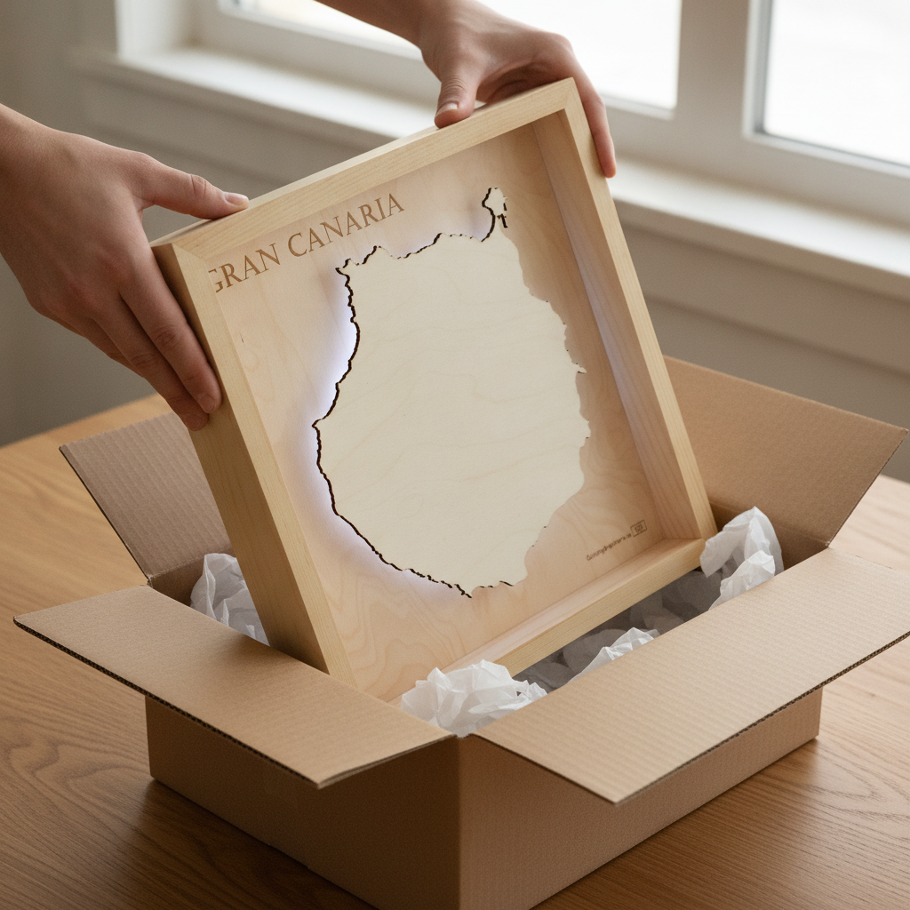 GRAN CANARIA  -  LED LIGHT WOODEN WALL MAP - Version S