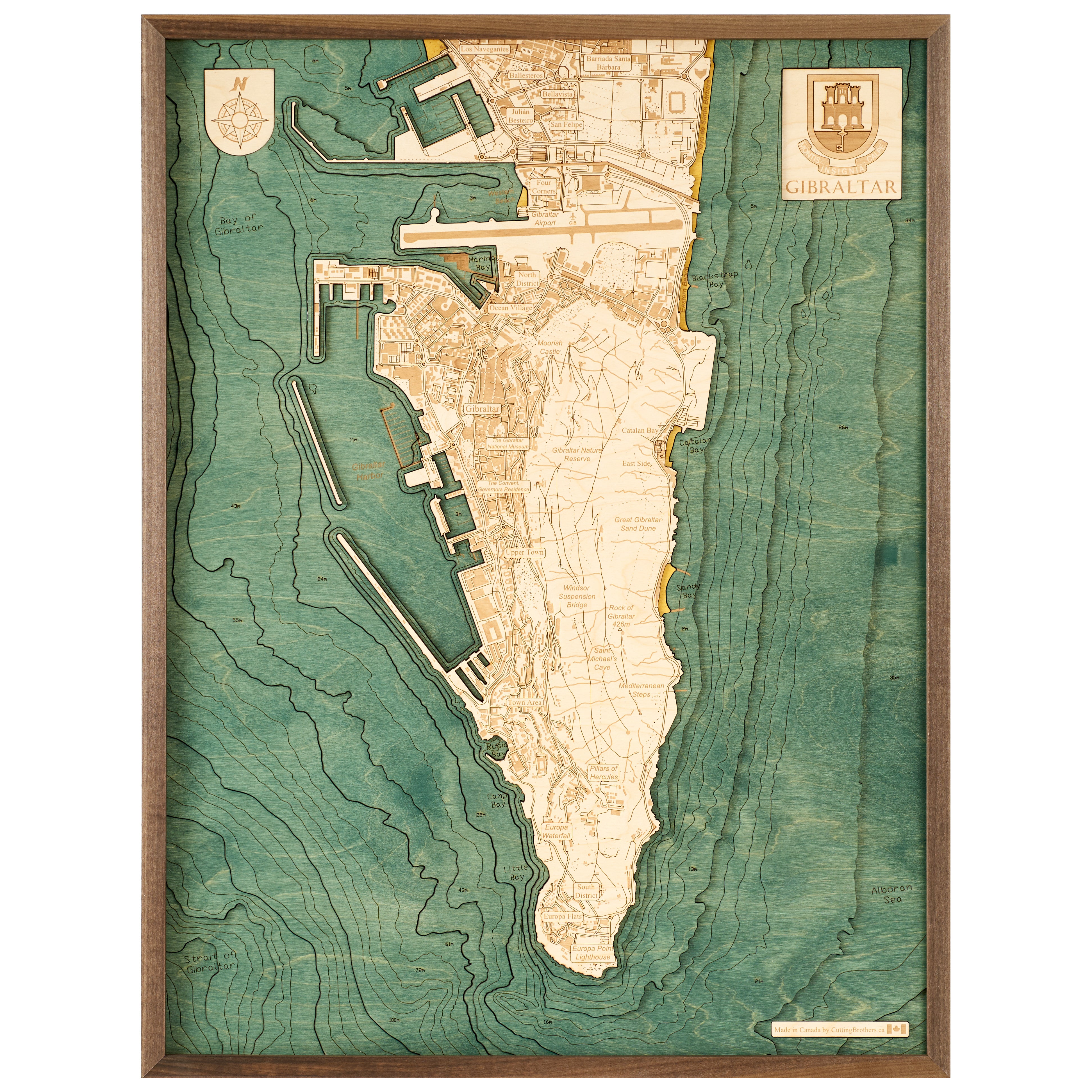 GIBRALTAR 3D WOODEN WALL MAP - Version L